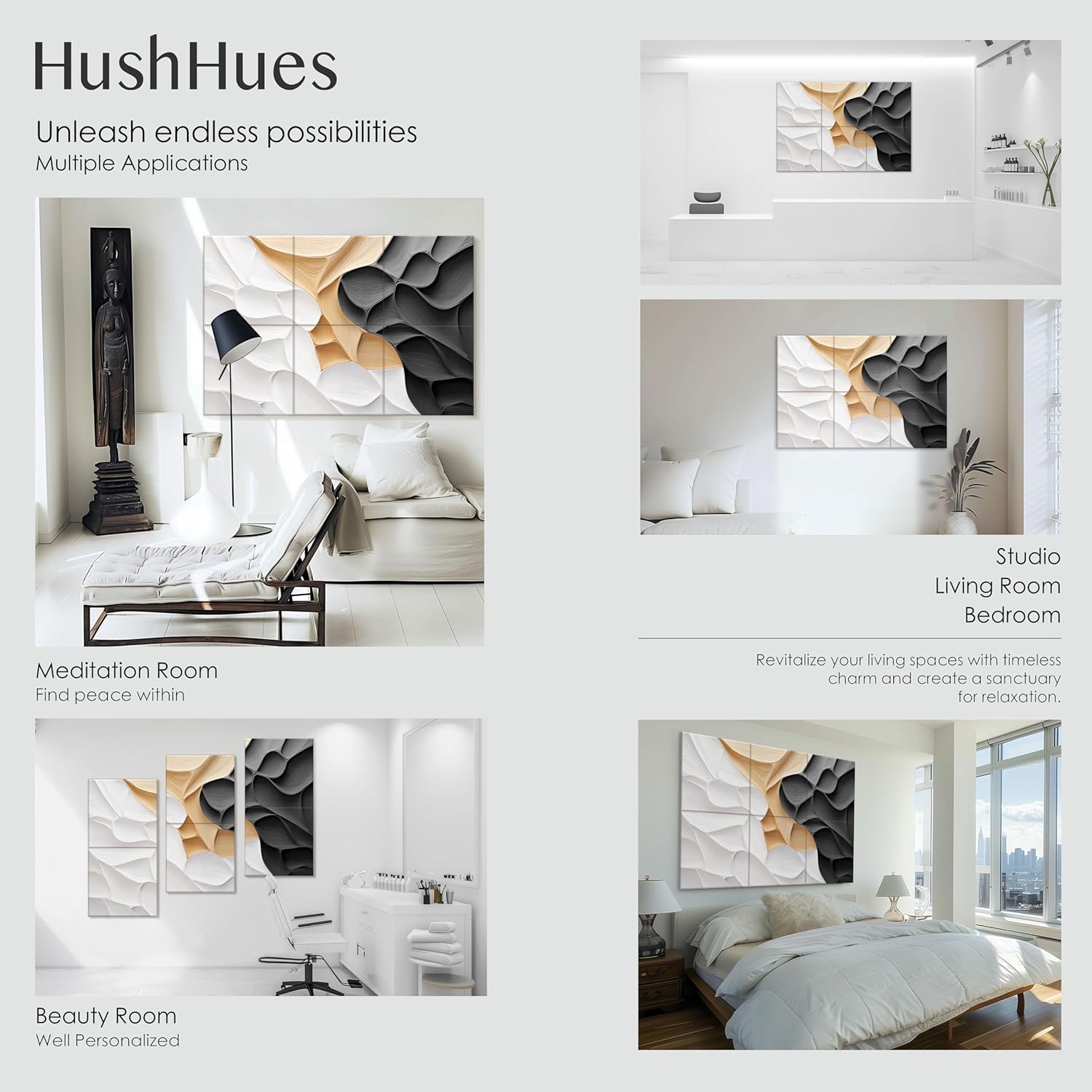 6-Pack Acoustic Wall Panels 72x48 Inches Decorative Sound Absorbing Panels- Stylish Sound Absorbing Panels for Recording Studios, Offices, Home, Easy Installation