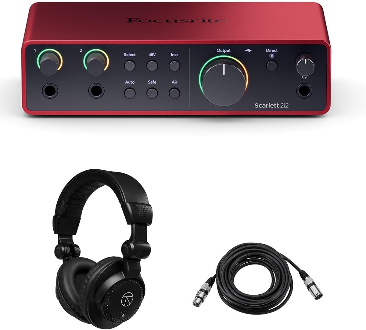 Scarlett 2i2 4th Gen USB Interface with Software Suite, Bundle with TAPH100 Headphones and 25' XLR Microphone Cable