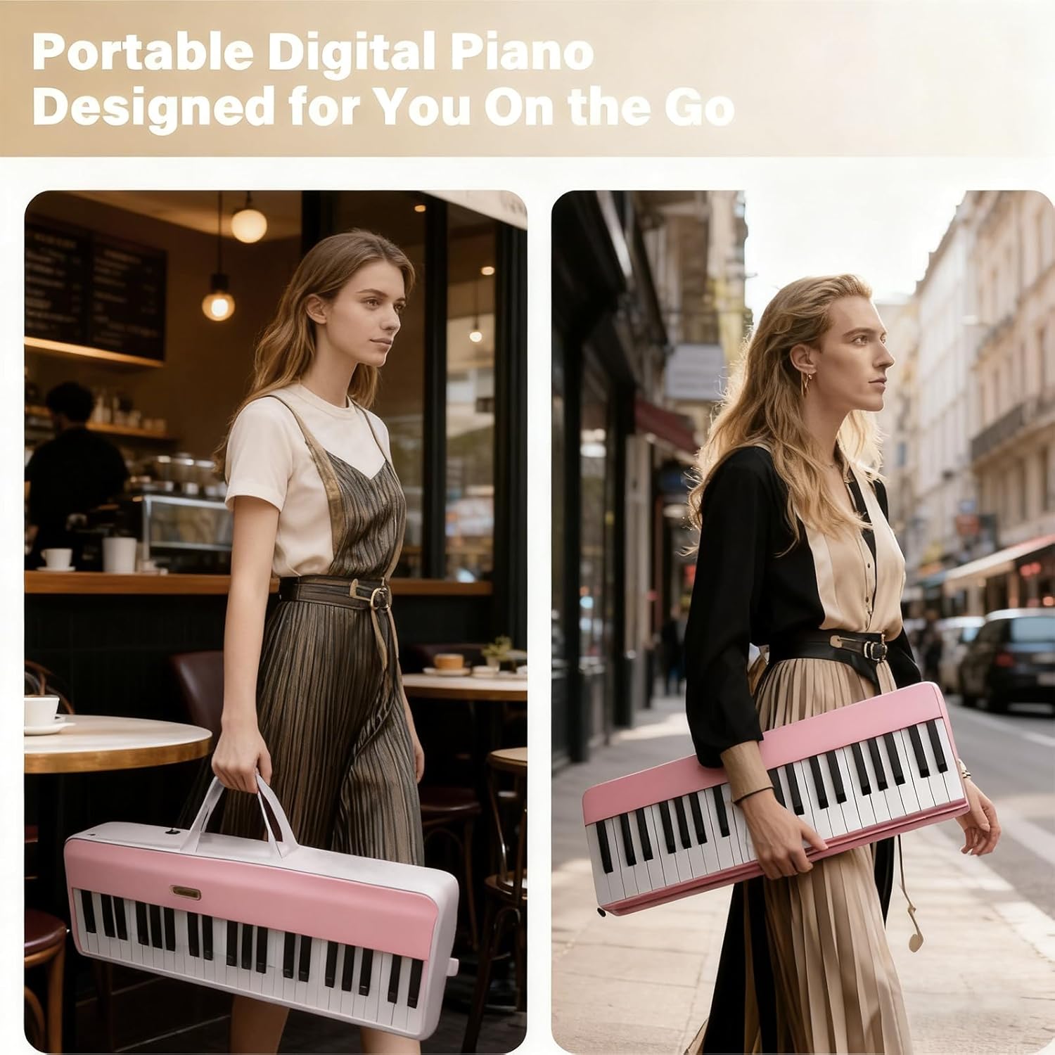 88 Key Piano Keyboard, Magnetic Suction Electric Digital Piano with Semi-Weighted Keys, Sustain Pedal, Power Supply, Gig Bags (Pink)