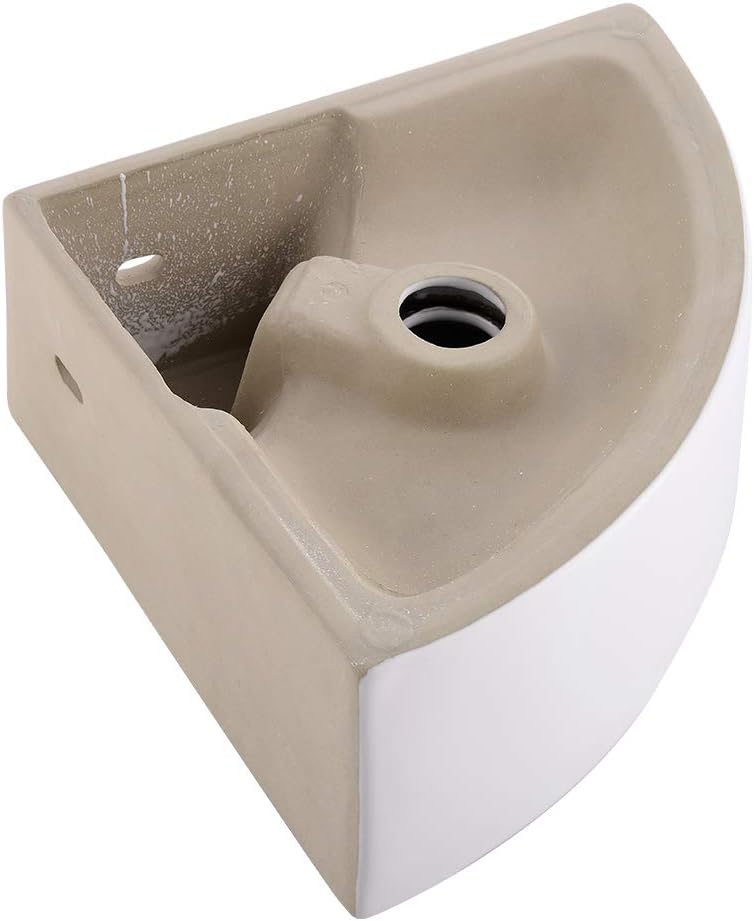 Small Corner Wall Mount Bathroom Sink and Faucet Combo - VOKIM White Porcelain Ceramic Above Counter Mini Vanity Vessel Sink with Chrome Faucet and Pop-up Drain Combo