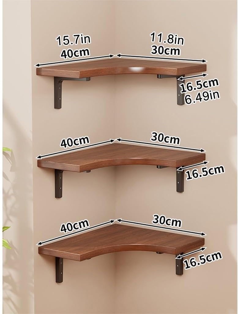 Bookshelf Wall Storage Rack Corner Triangle Shelveing Unit,Rustic Wood Wall Storage Display Shelves for Living Room Bedroom Kitchen (Original Wood 2 Tier)