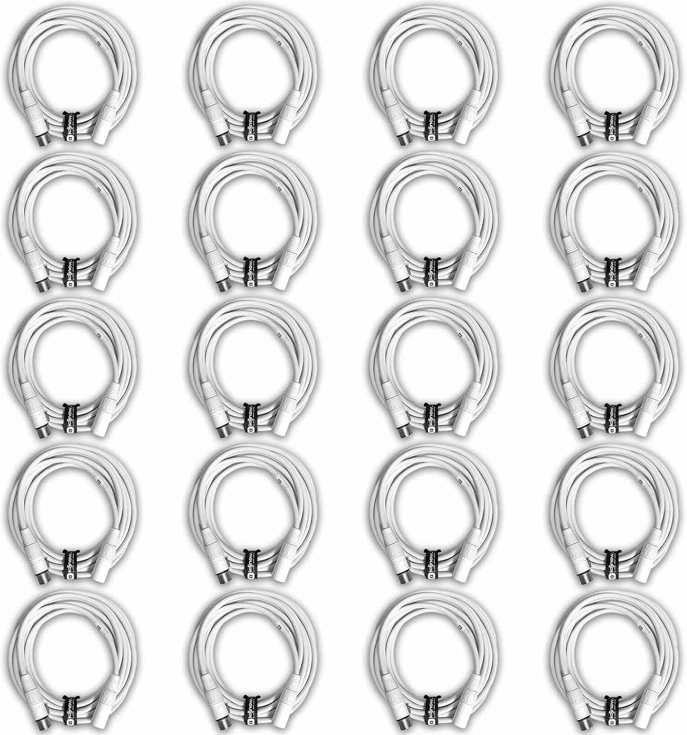 Pro Audio DJ 20' ft XLR Male to XLR Female White Microphone Speaker Cables 20 Pk