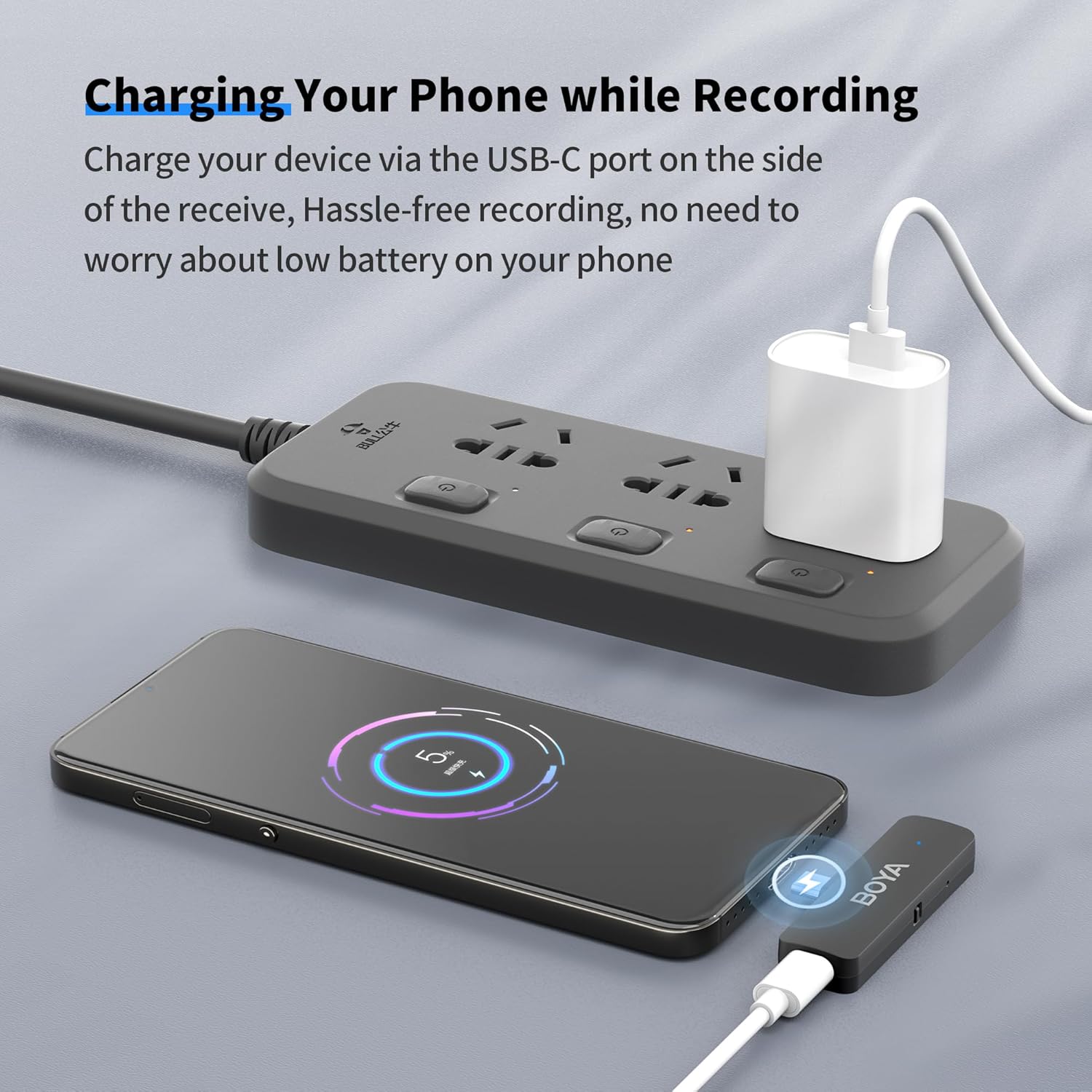 BOYA BY-V4U Wireless Lavalier Microphone for iPhone 15/16 Series, Mini Microphone 200m Range, 18h Battery Life with Noise Cancellation, Compatible for Video Recording, Podcasts, Interviews