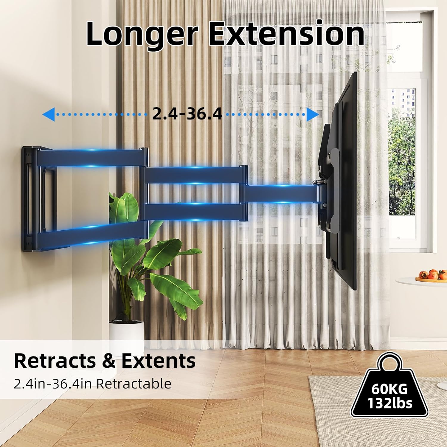 Long Arm TV Wall Mount with 180°Swivel and Tilt +5/-20° Level Adjustment, TV Bracket Screen with Rotates 90° for TVs 37-75 Inches，Fits 8