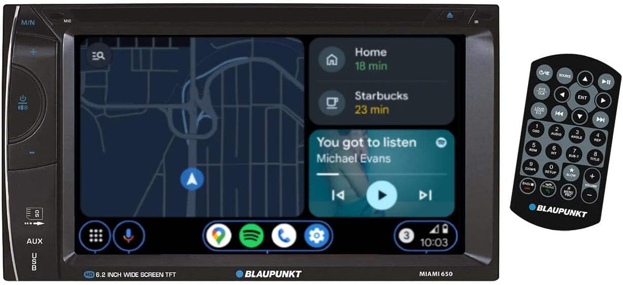 Blaupunkt Miami 650 Bluetooth Car Stereo with Android Auto/Apple CarPlay - Double DIN, AM/FM Radio, DVD/CD Player, USB, SD Card, AUX in, Multi-Color Illumination (Mirror Link Connection)