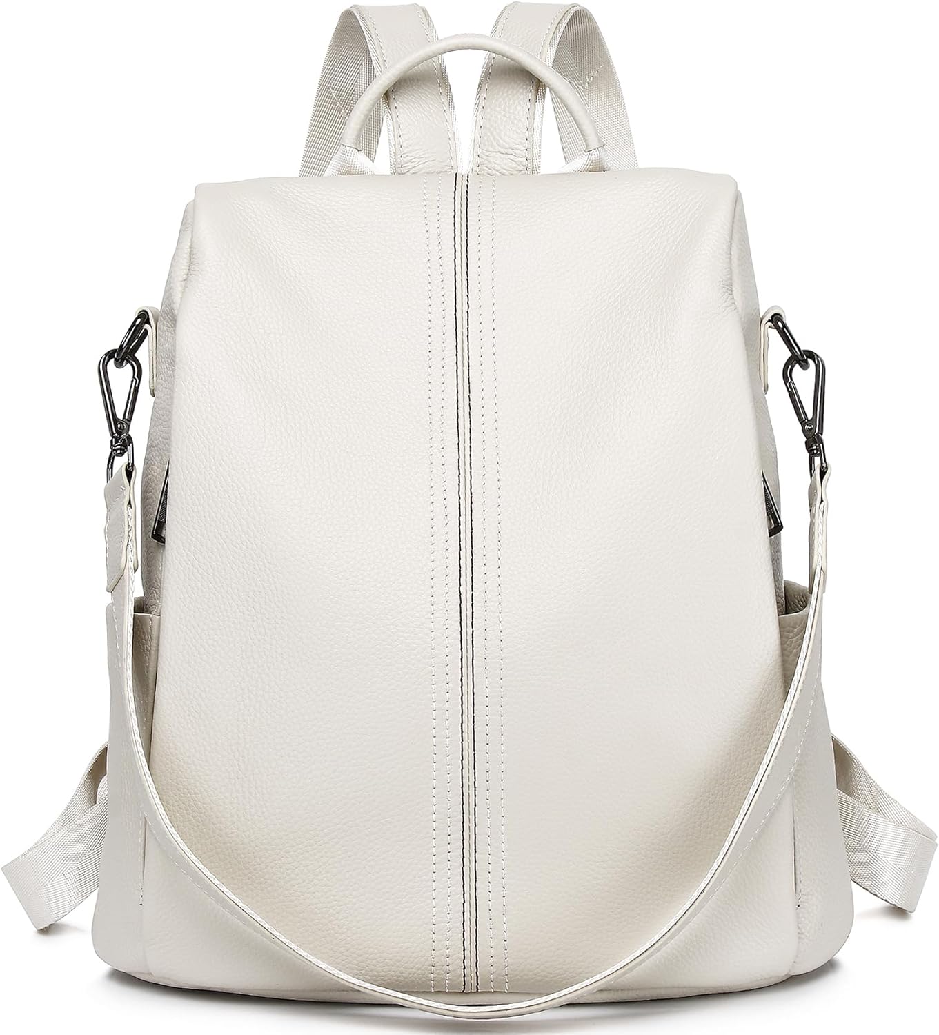 Genuine Leather Backpack Purse For Women Ivory Antitheft Real Soft Leather Fashion Daypack Shoulder Bag