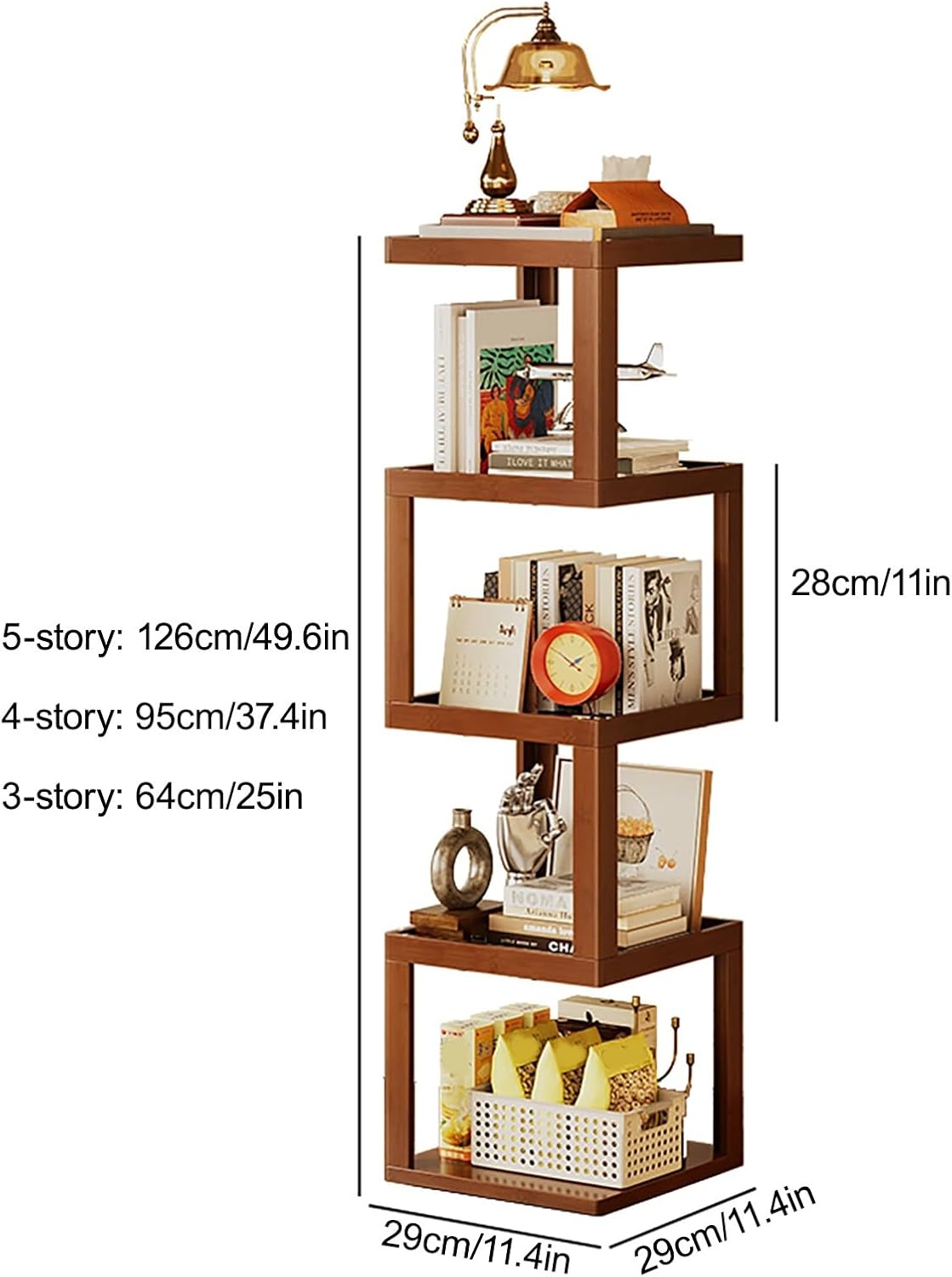 Rolling End Table Open Bookshelf 360° Spinning Book Shelf Tower for Kids, Small Book Storage Shelves Rotating Bookcase for Small Space Corner Bedroom(64cm/25in)