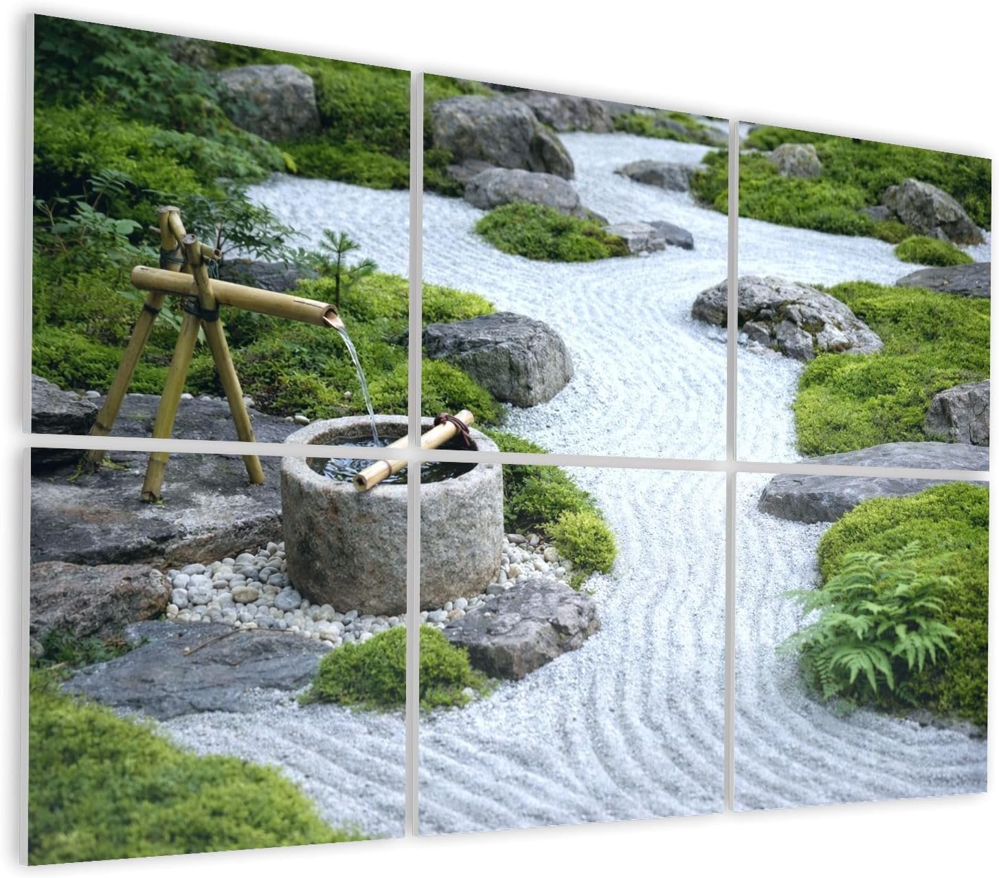 6 Pack Art Acoustic Panels Self Adhesive Japanese Zen Garden Bamboo Water Fountain Gravel Pathway Decorative Soundproof Wall Panels Sound Absorbing Panel 48