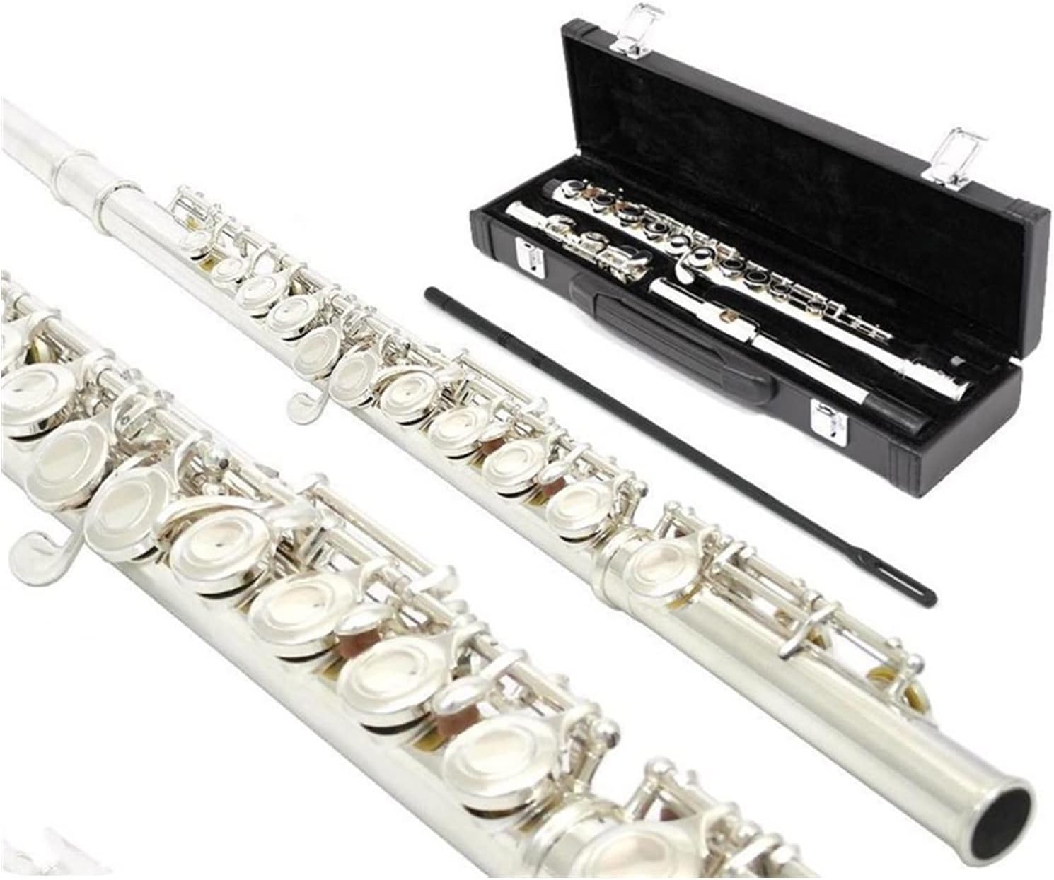 Flute Cupronickel Plated Silver 16 Holes C Key Woodwind Instrument with Gloves Padded Case Flutes (Color : 01)