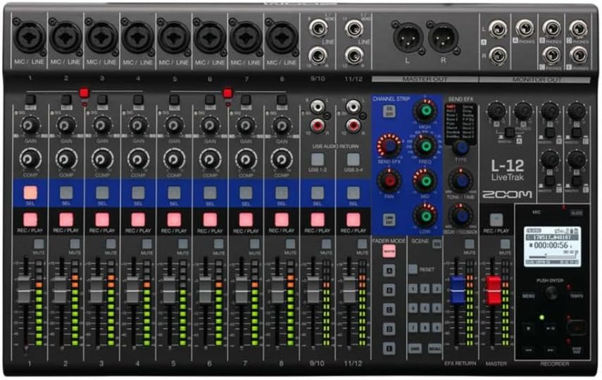 Zoom LiveTrak L-12 12-Channel Digital Mixer and Recorder Bundle with Two TX-100 Headphones, Four 1/4