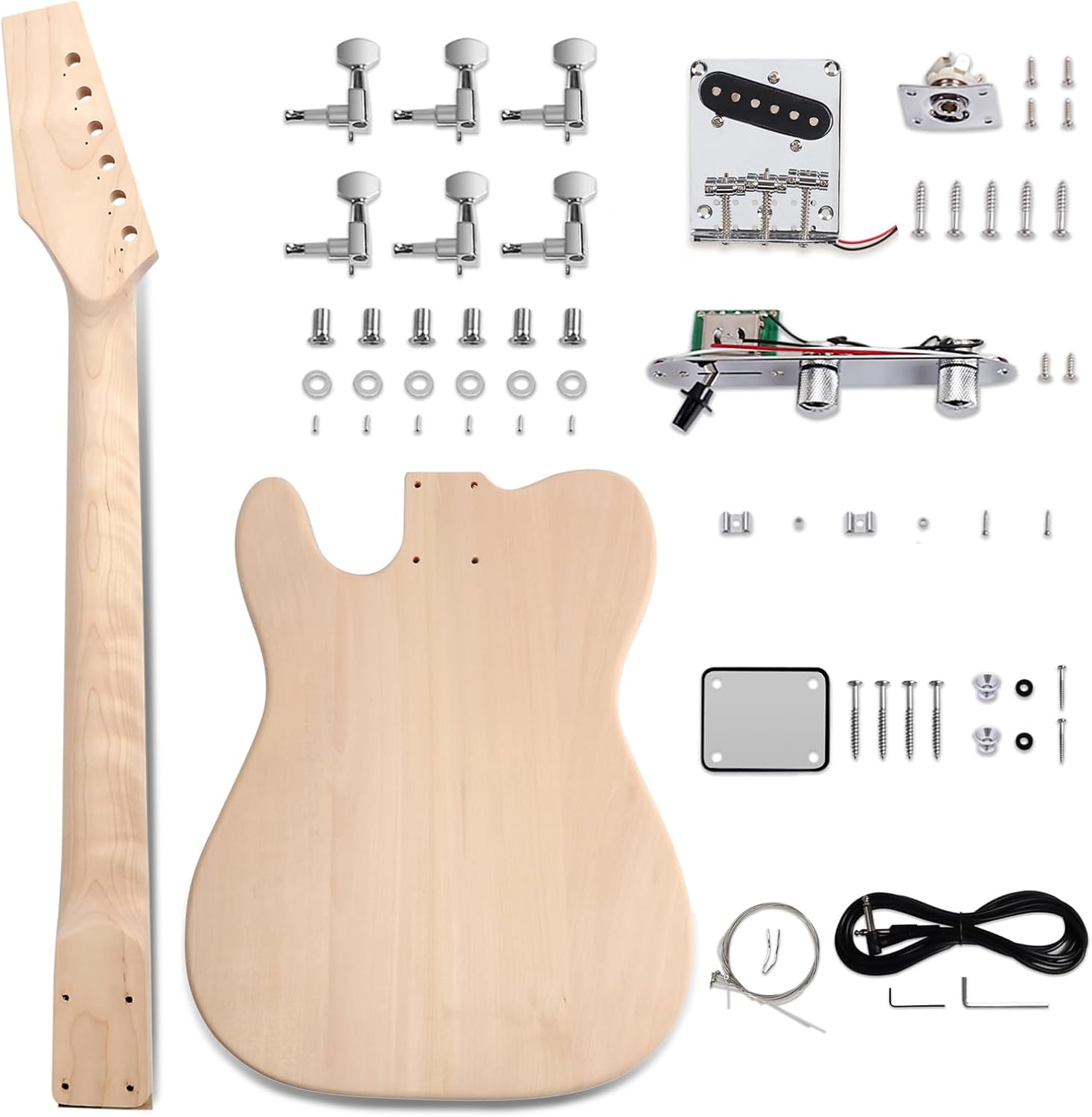 DIY Electric Guitar Kit Beginner Kit TL Style 6 String Right Handed Basswood Body with Ash Burl Top Hard Maple Neck Rosewood Fretboard Chrome Hardware Build Your Own Guitar.