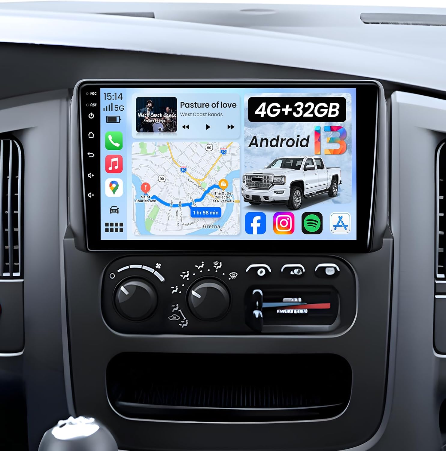 8Core 4G RAM 32ROM Car Radio for Dodge Ram 1500 2500 3500 Radio 2002 2003 2004 2005:1280x800 IPS Touchscreen Wireless CarPlay Android Auto Bluetooth 5.0 DSP FM/RDS 5G WiFi GPS 1080P Backup Camera