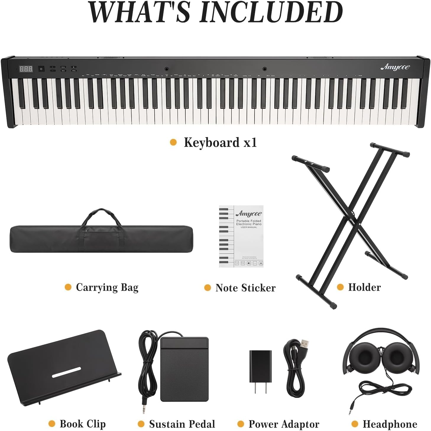 88 Key Keyboard Piano, Full-Size Electric Keyboard Piano for Beginners, Portable Electric Piano with Stand, Headphones, Pedal, Handbag, Bluetooth, USB MIDI, Black with Stand