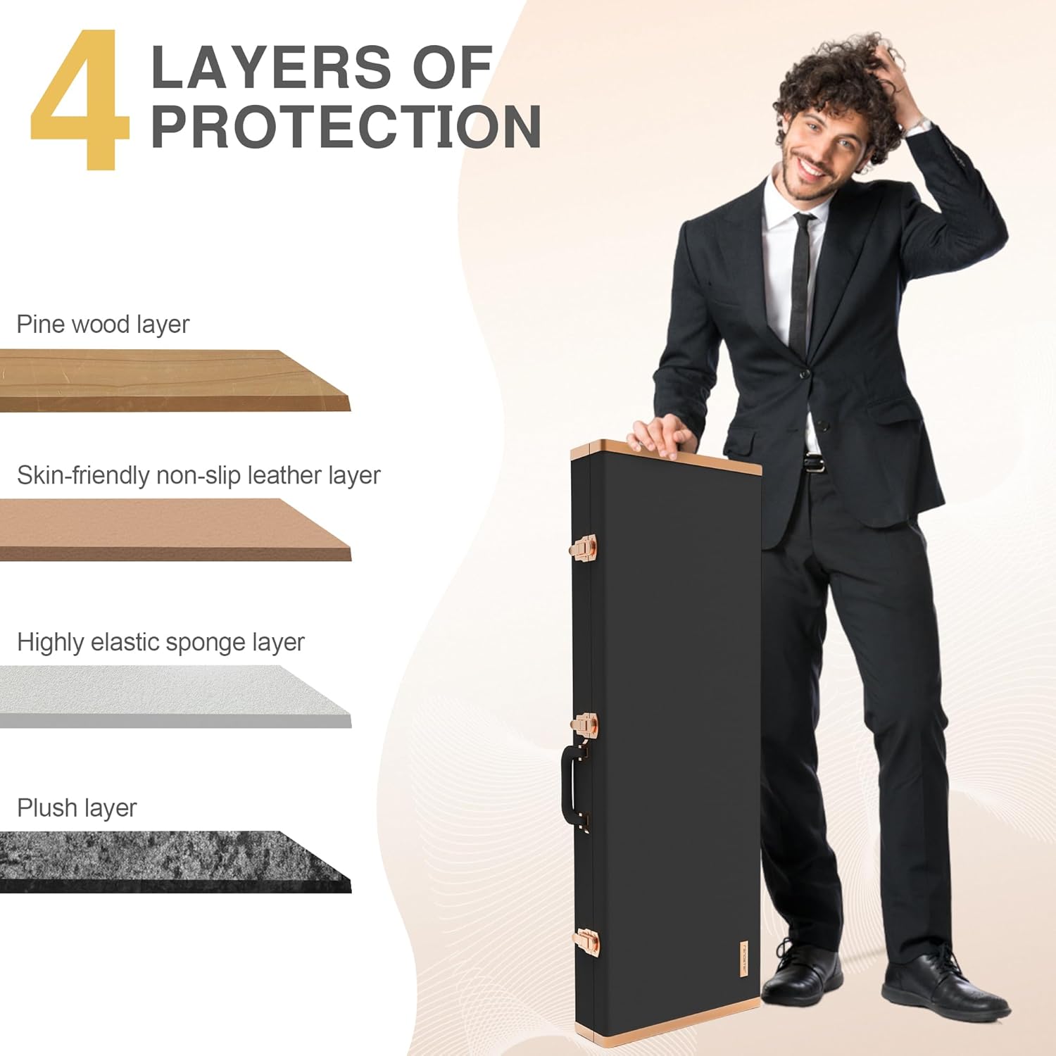 Electric Guitar Hard Case Shell Case With Lock For Square Electric Guitar 39in Electric Guitars Hard-Shell Protective Carrying Case for KST/KTL/170 Model with Security Lock Metal Feet (Classic Black)