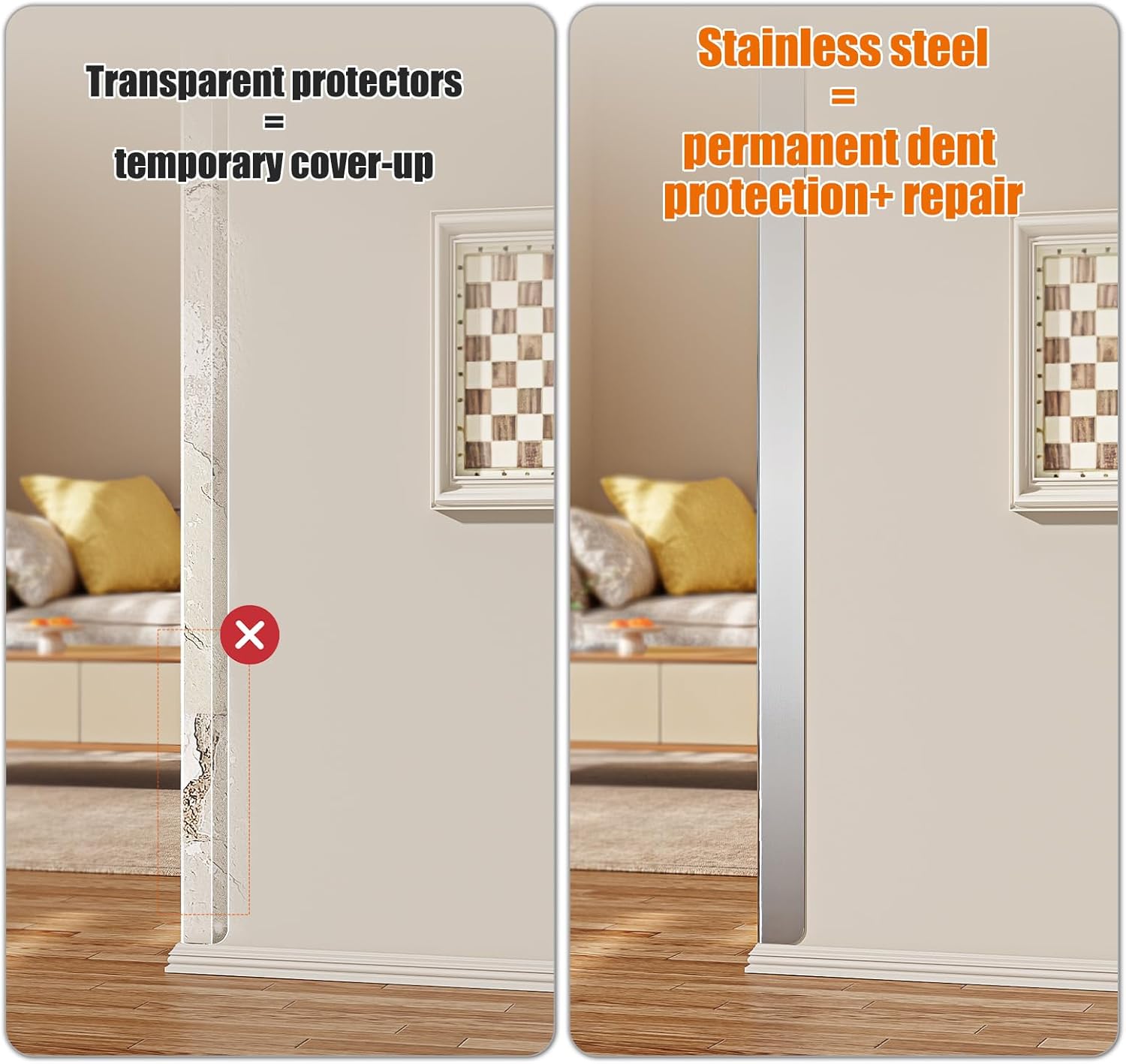 2x2x48 Inch 304 Stainless Steel Wall Corner Guards (10-Pack) Heavy Duty Rounded Corner Protector, Smooth Folded Edge Design for Wall Protection 90° Angle Metal Edge Guard