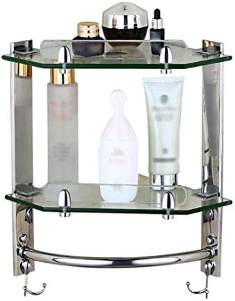 Glass Corner Shelf, with Aluminum Rail and Towel Bar Tempered Glass 8mm Thick Bathroom Shelf Wall Mount Storage