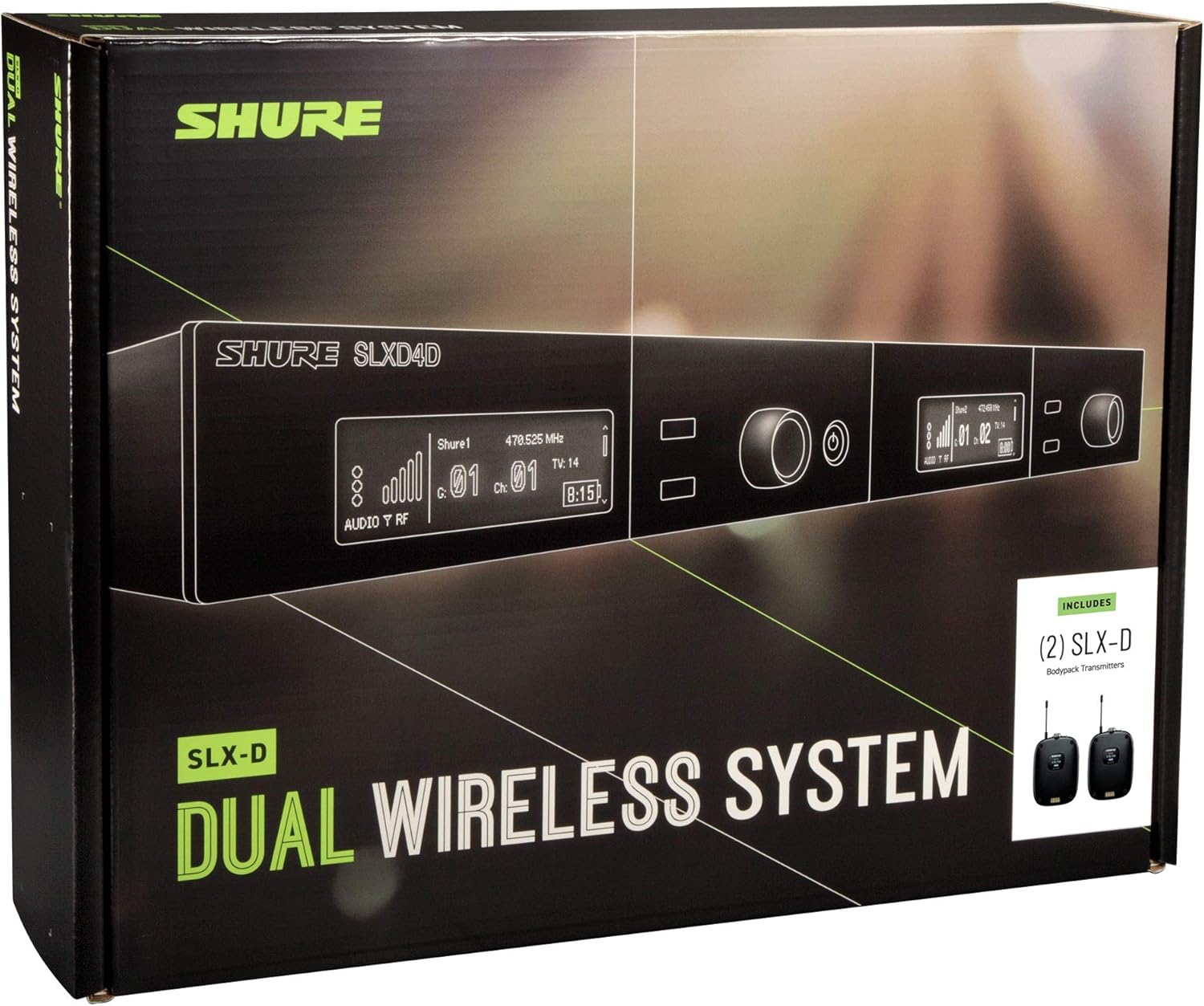 Shure SLXD14D Dual Channel Digital Wireless System with Two SLXD1 Bodypack Transmitters - Microphones and/or Instrument Cables Sold Separately | G58 Band (SLXD14D-G58)