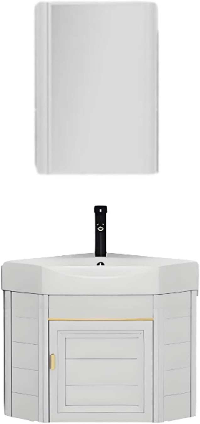 Corner Bathroom Sink,Floating Bathroom Vanity with Sink,Corner Bathroom Vanity Sink Combo,Wall Mount Sink,Compact Bathroom Sink,Bathroom Cabinet with Faucet and Drain,for Small Spaces