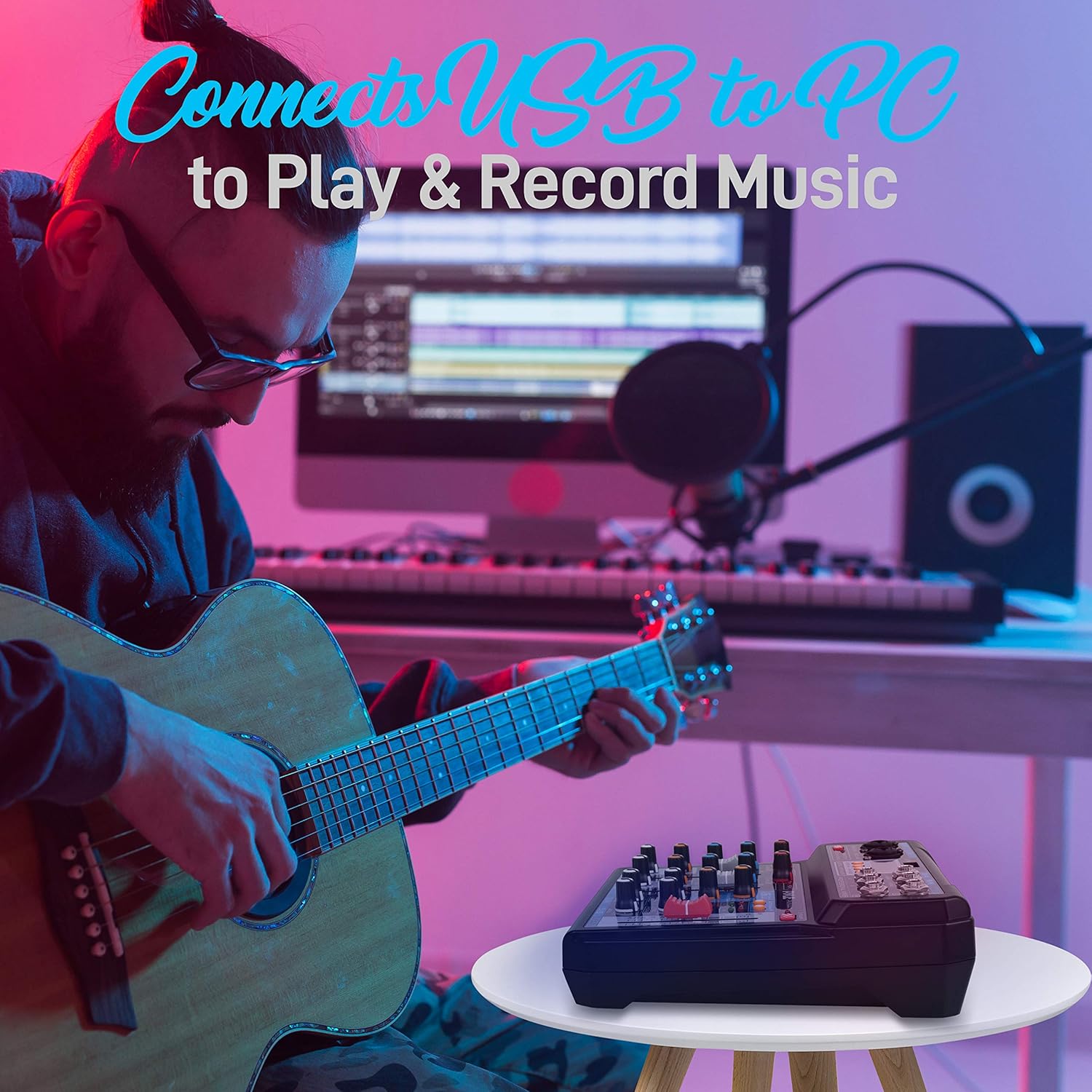 Pyle Professional Wireless DJ Audio Mixer - 6-Channel Bluetooth Compatible DJ Controller Sound Mixer w/DSP Effects, USB Audio Interface, Dual RCA In, XLR/1/4