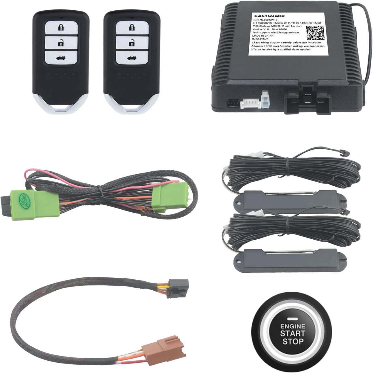 EASYGUARD SEMI Plug Play PKE Remote Starter fit for Key Start Honda CRV/Civic 09-11 II FIT 09-13 II City 09-14 II Acura MDX 10-11