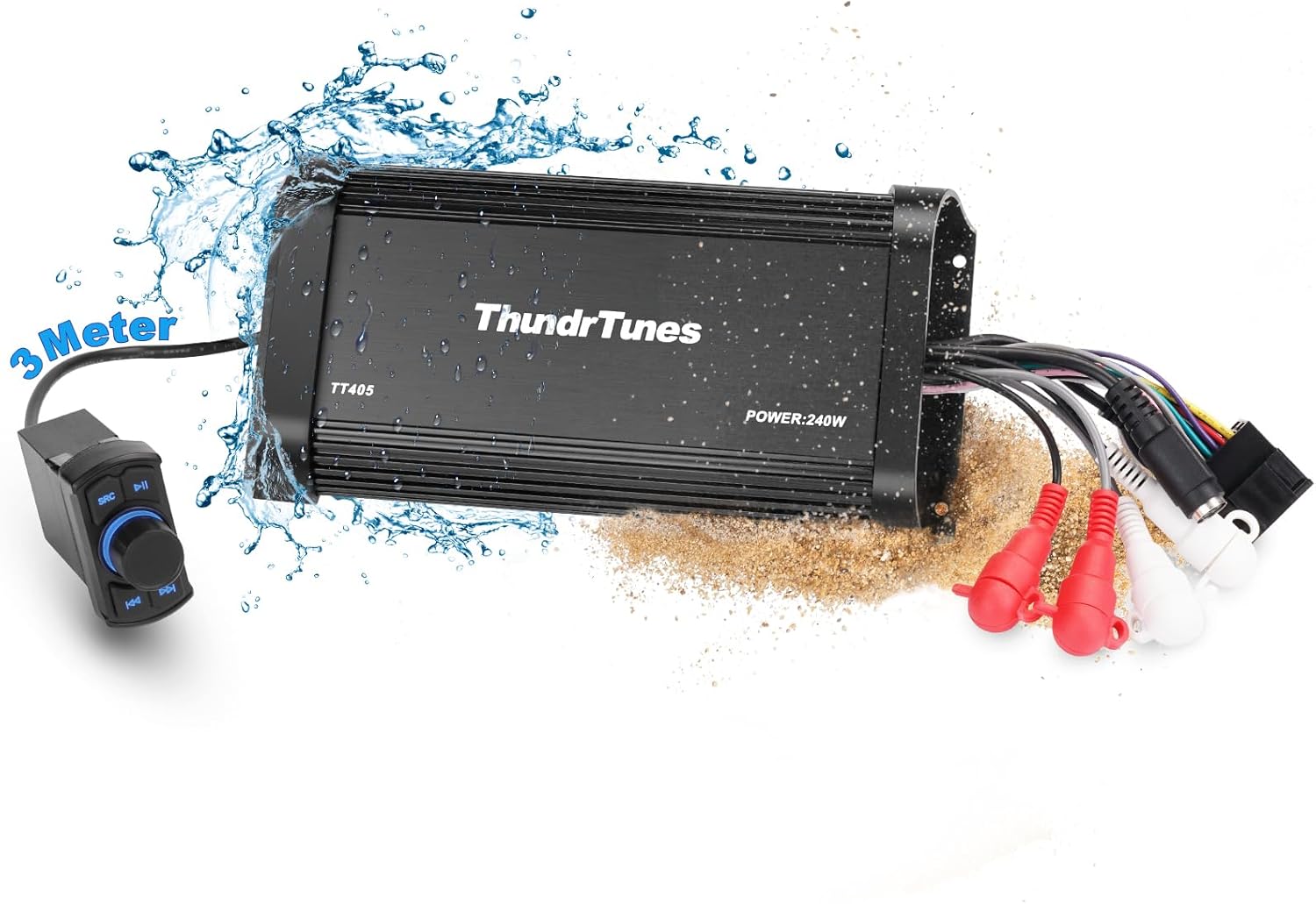 Bluetooth Marine Amplifier 60W x 4 Channel - Class D Full Range Powersport Amp - Switch Mount Remote, Easy Installation - Compact Bluetooth Amplifier for UTVs, Golf Cart, ATVs, Boat