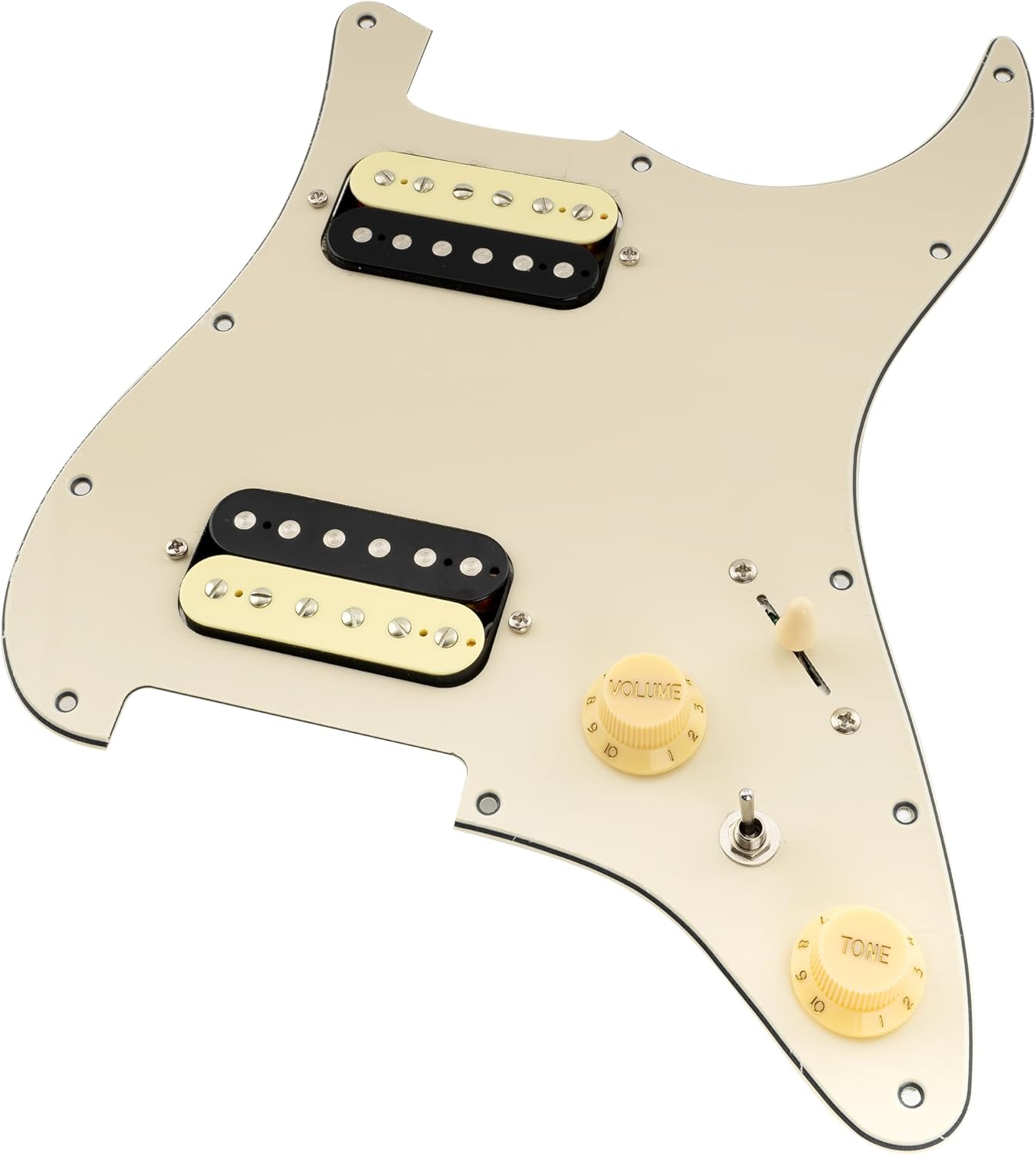 Musiclily Pro-SE ST-HH-OMHA Pre-wired Pickguard with Alnico 5 Humbuckers Mini Toggle Switch for Strat Style Electric Guitar, 3Ply Cream