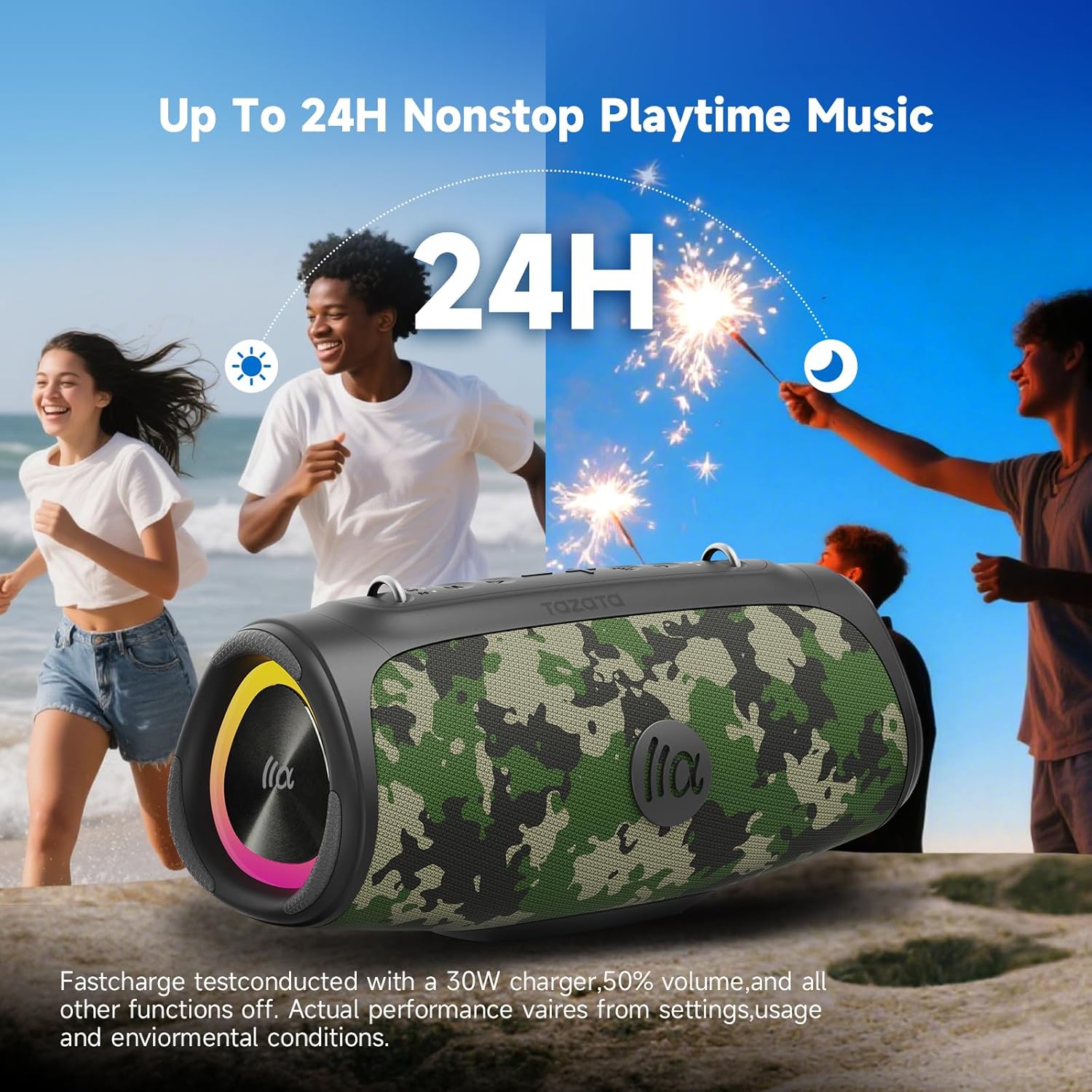 Portable Bluetooth Speaker 60W RMS,90W Peak Loud Subwoofer Wireless Stereo with HD Sound,8H Playtime IPX7 Waterproof for Party cmaping Beach