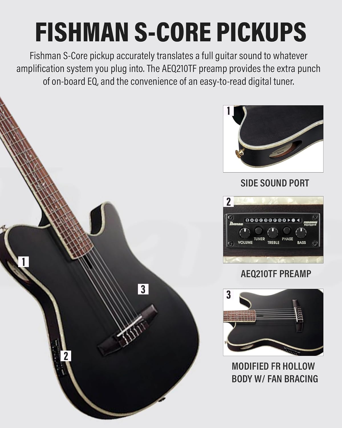 Ibanez TOD10N Tim Henson Nylon Acoustic-Electric Guitar - Transparent Black Flat Bundle with Case, Tuner, Strap, Strings, Picks, Austin Bazaar Instructional DVD, and Polishing Cloth