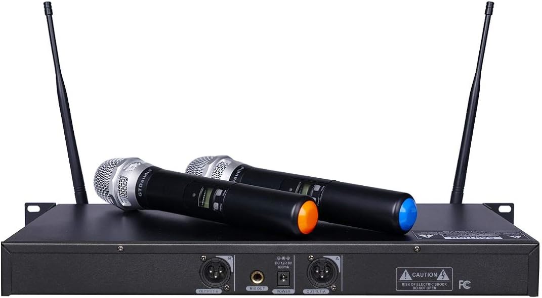 GTDaudio 2x800 Adjustable Frequency UHF True Diversity Wireless Handheld Microphone Mic System Ideal for Church, Karaoke, Dj Party, Range 400 ft