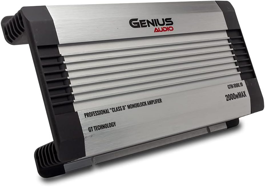Genius Audio GTM-1000.1D Compact Full Range Powered Car Amplifier Monoblock 2000 Watts Max Class D 1 Ohm Stable with Power Protection System and Bass Boost for Speaker and Woofer Performance