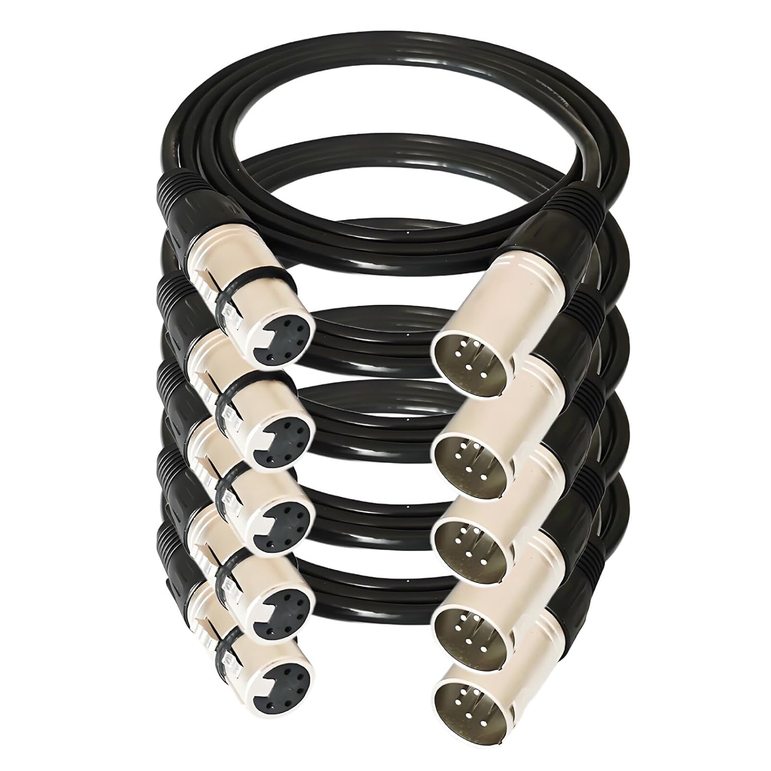 5 Pack 5 Pin XLR Connector, XLR Microphone Cable, Balanced Male to Female Connections for Microphone and Audio Interface (3 Meter/10Ft)