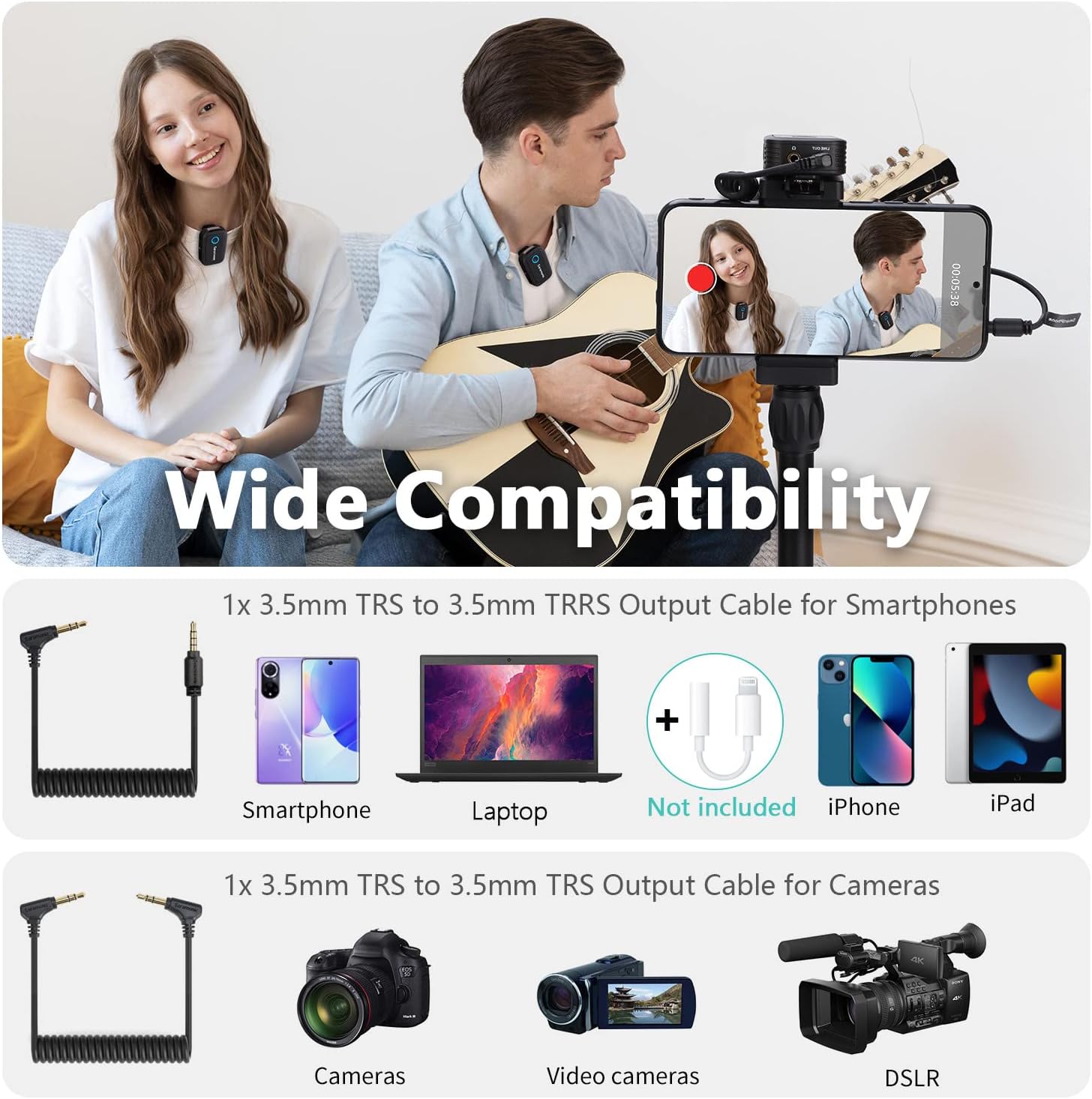 Saramonic Blink500 T2 Wireless Lavalier Microphone for Cameras Camcorder,Noise Cancellation,328ft Range,12H Battery Life,Clip-on Lapel Mic for Video Recording Interview YouTube Live Streaming