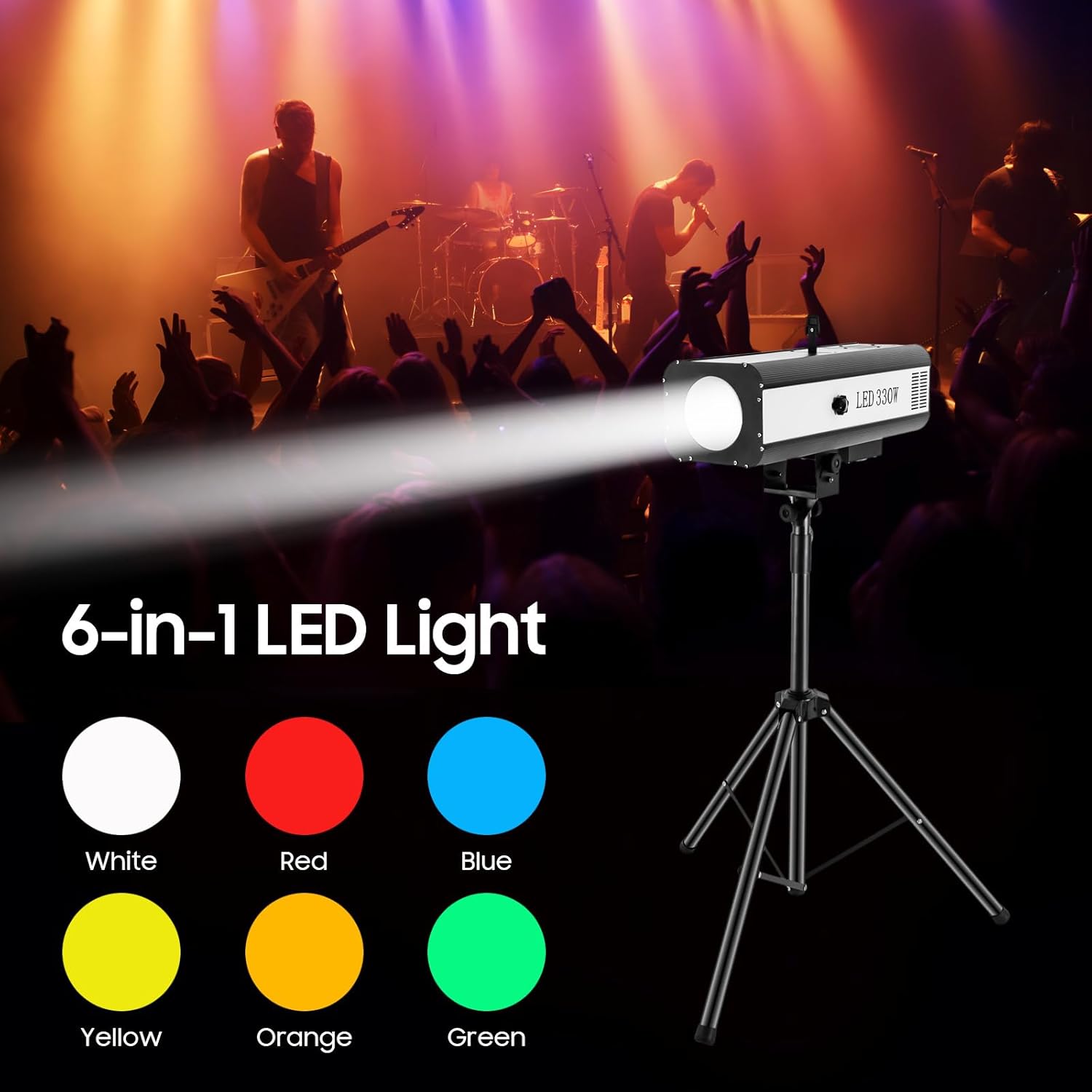 LED Stage Spotlight with Tripod Bracket, 330W Follow Spot Light Manual Control Spotlight Stage Light, 6 Colors Adjustable Height Follow Spotlight for Event Theater Party Show
