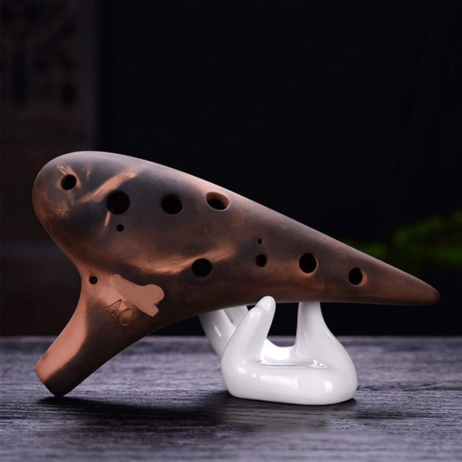 Brown Full Keys Ocarina 12 Holes Bright Glossy Glaze Music Instruments Woodwind Instrument(Color:Sc Key)