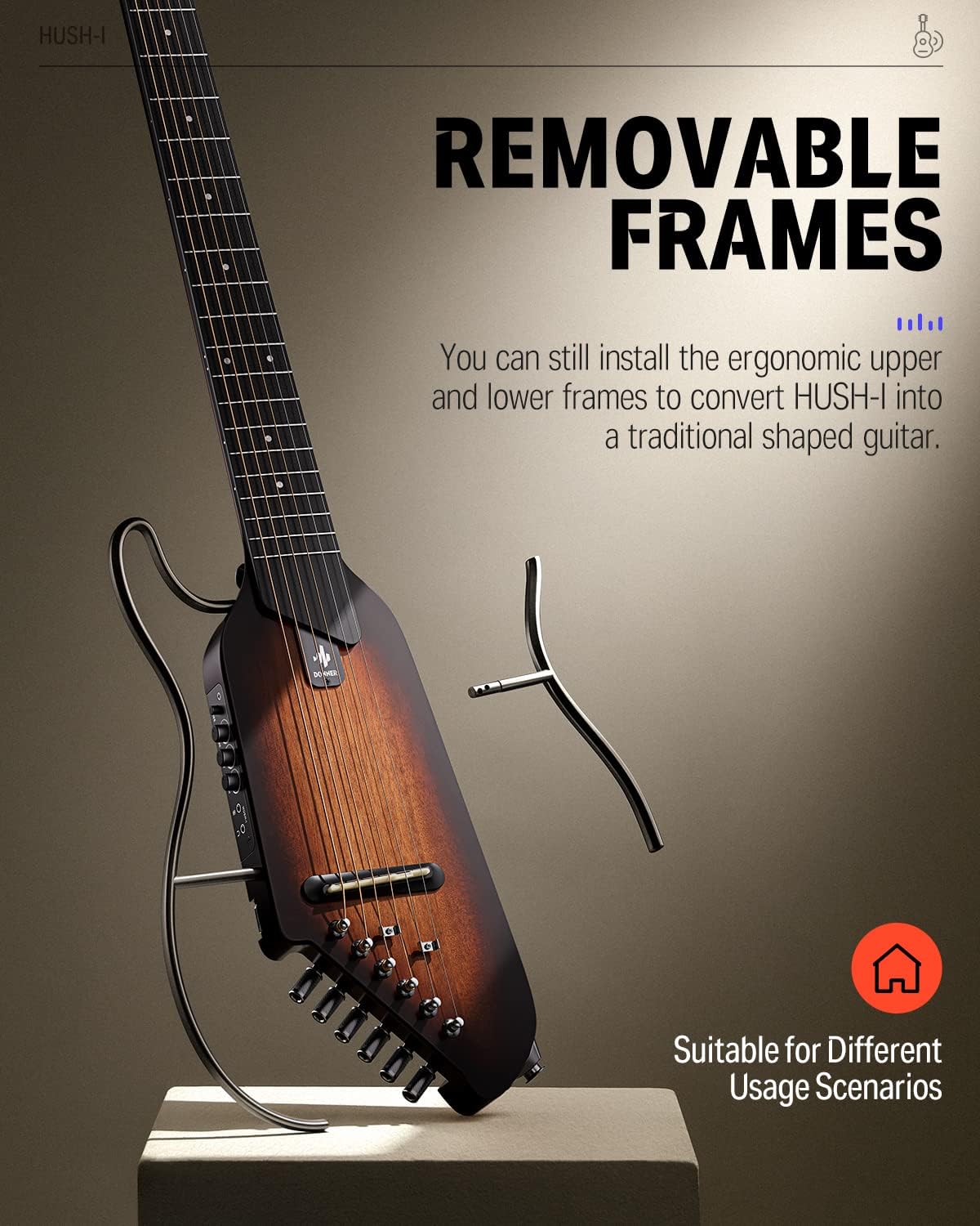 Donner Hush I Travel Guitar Portable Acoustic Guitar -Octave Guitar Pedal