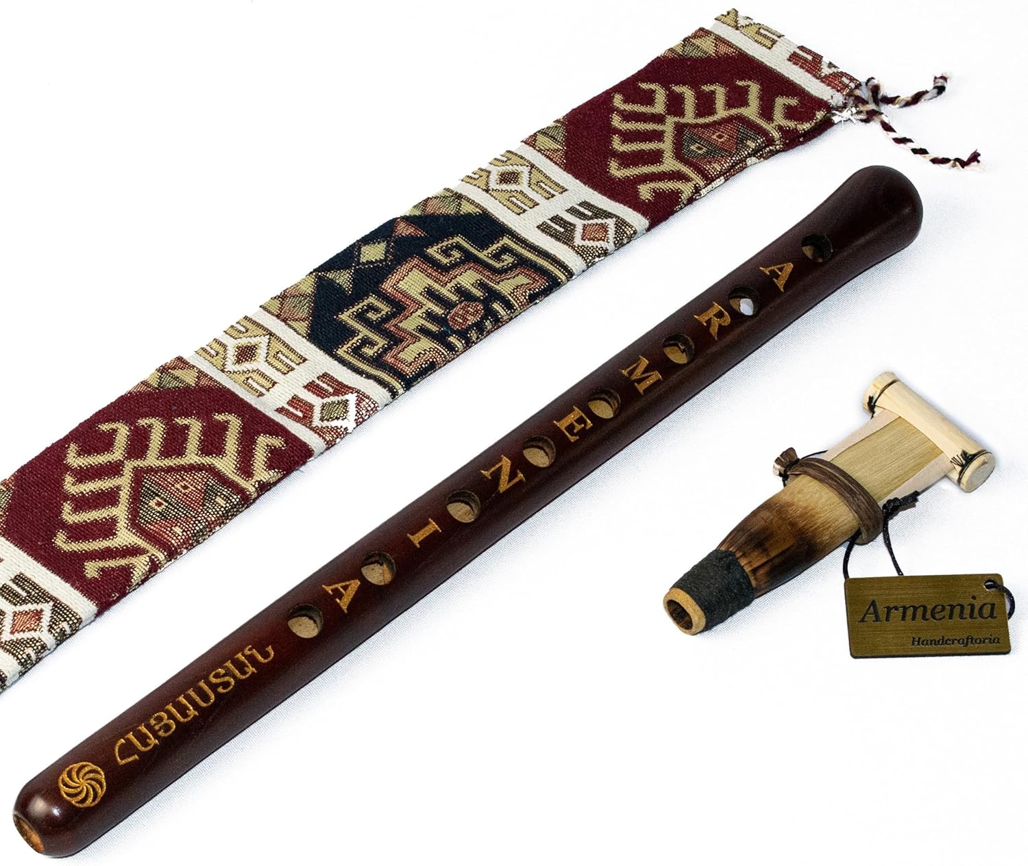 ARMENIAN DUDUK handmade from ARMENIA engraved eternity sign and Hayastan on it - Oboe Balaban Woodwind Instrument Apricot Wood - Playing Instruction - Gift National case