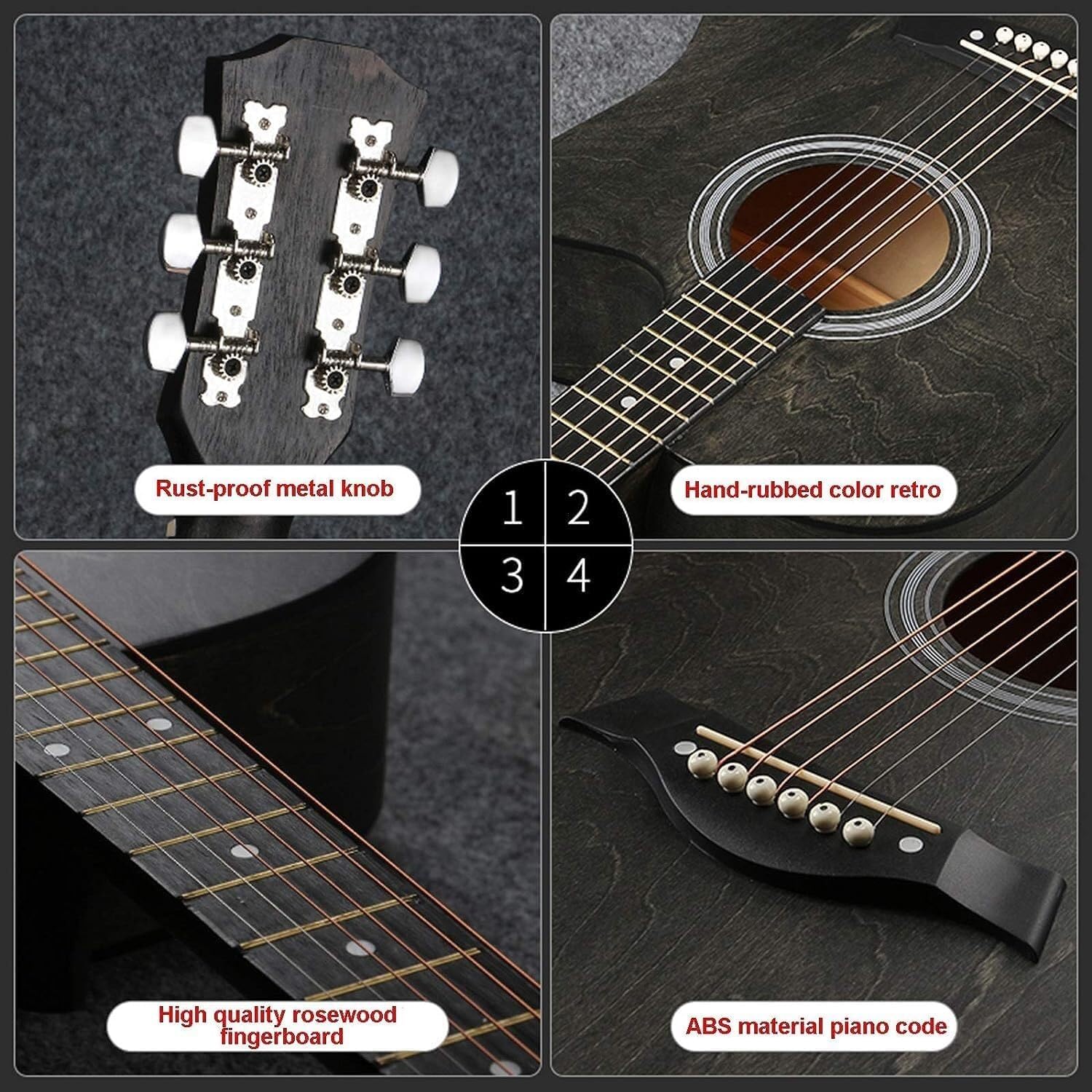 38 inch Classical Guitar Starter Kit with Bag Pick Steel String Veneer Acoustic Guitar Complete Accessories, for Kids(Size:38 inches)(Purple)