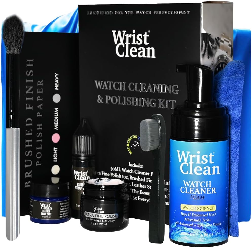 Watch Cleaning Kit & Watch Polishing Kit | Cleaner, Polish, Rubber & Leather Strap Care, Microfiber Cloths, Brushes | Premium Timepiece Cleaning Tools | USA Made (9 Piece)
