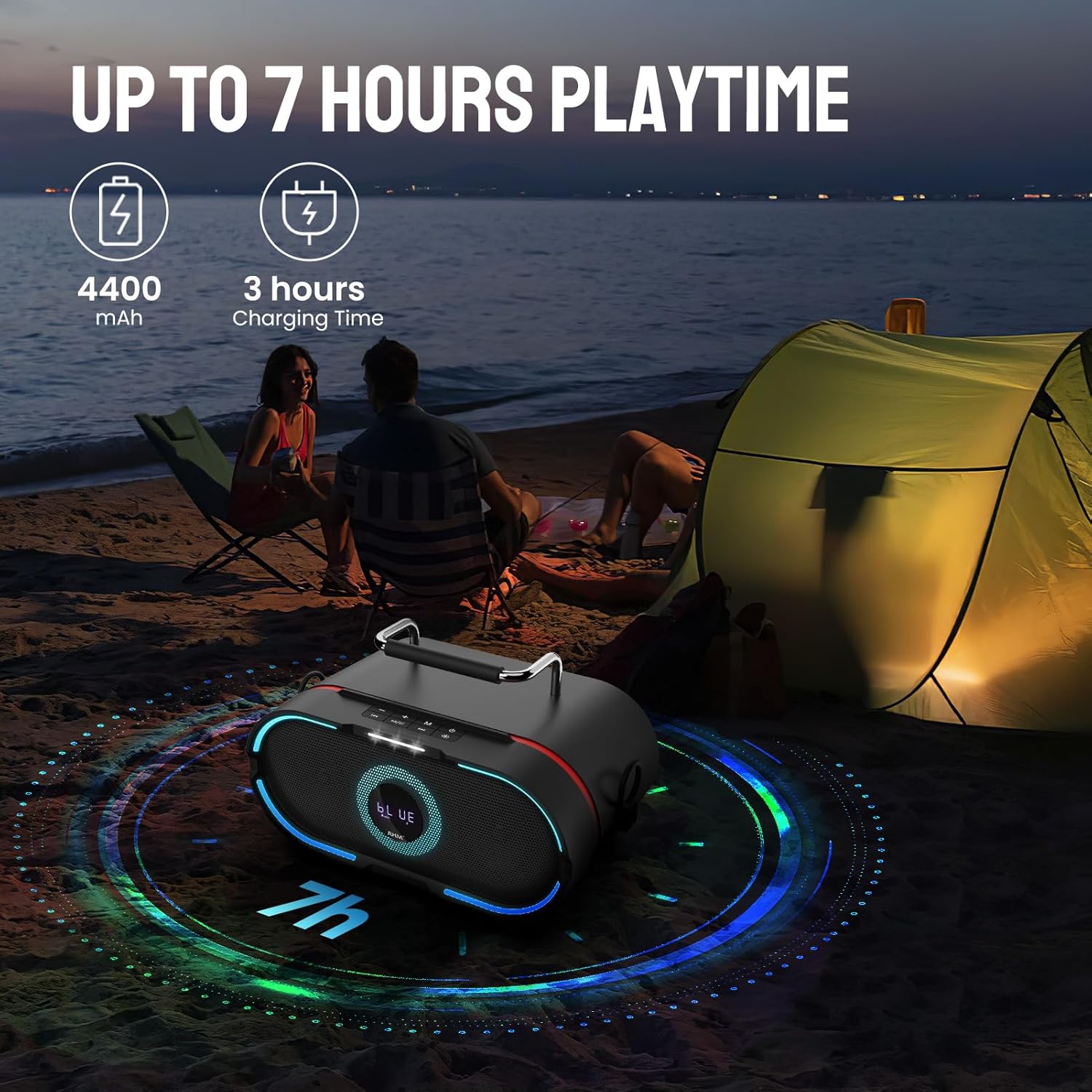 RHM K666PLUS Karaoke Machine with Powerful Sound, Deep Bass & Led Light, 2 Wireless Microphones, 7 Hours Playtime, Support Bluetooth/AUX/USB/PC for Outdoor Party