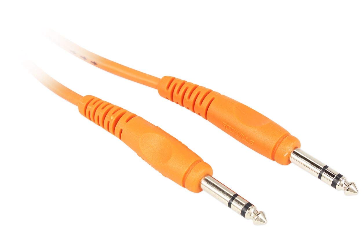 Rockville (24) RCTR110O 10' 1/4'' TRS to 1/4'' TRS Cable, Orange, 100% Copper