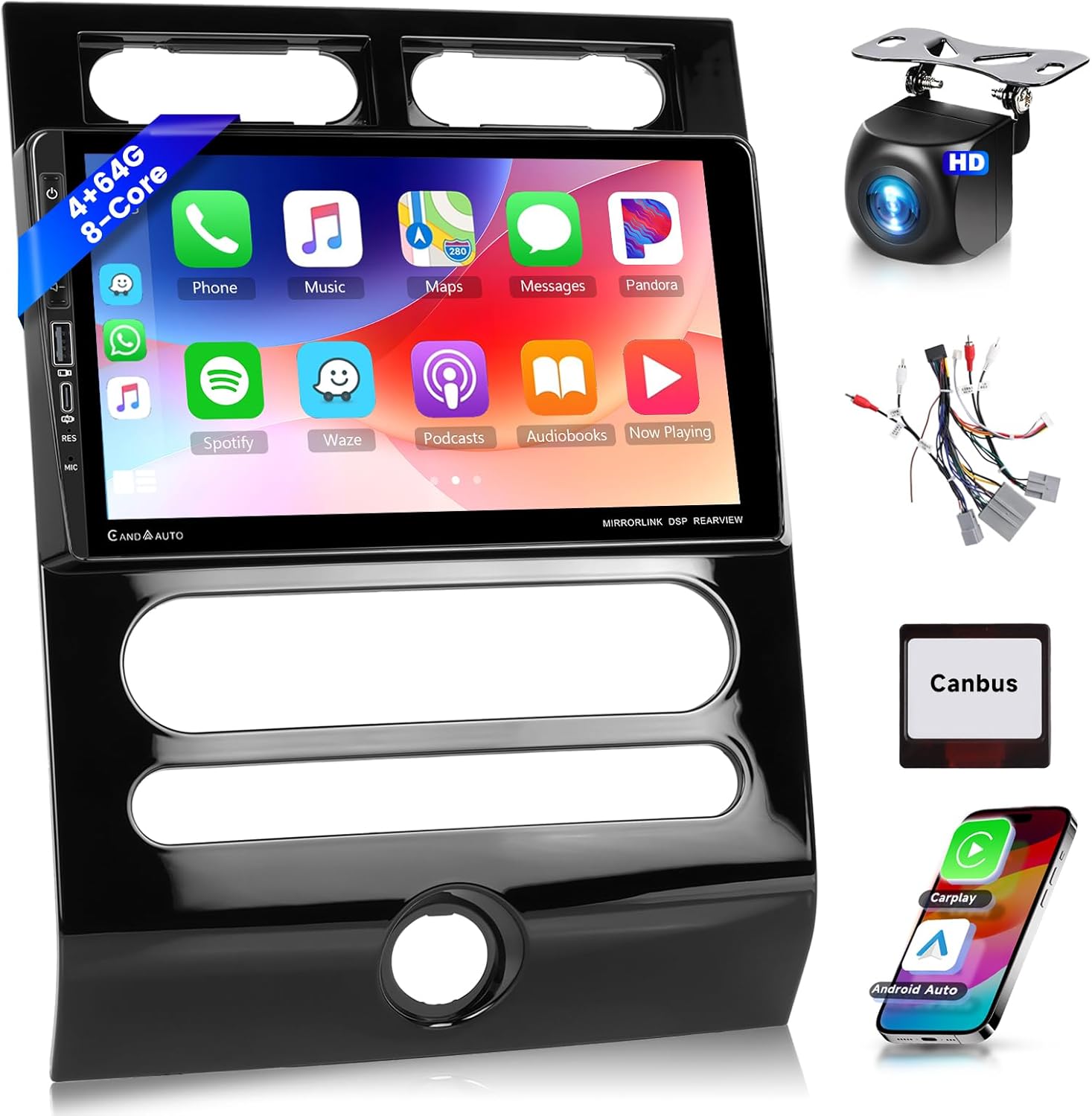 8Core 4G+64G Car Stereo for Ford Expedition 2007-2014 Automatic A/C Radio with 9inch 1280X720P Touchscreen,Wireless Carplay Android Auto,5.0 Bluetooth DSP 46EQ,59UI RDS/FM Radio Backup Camera