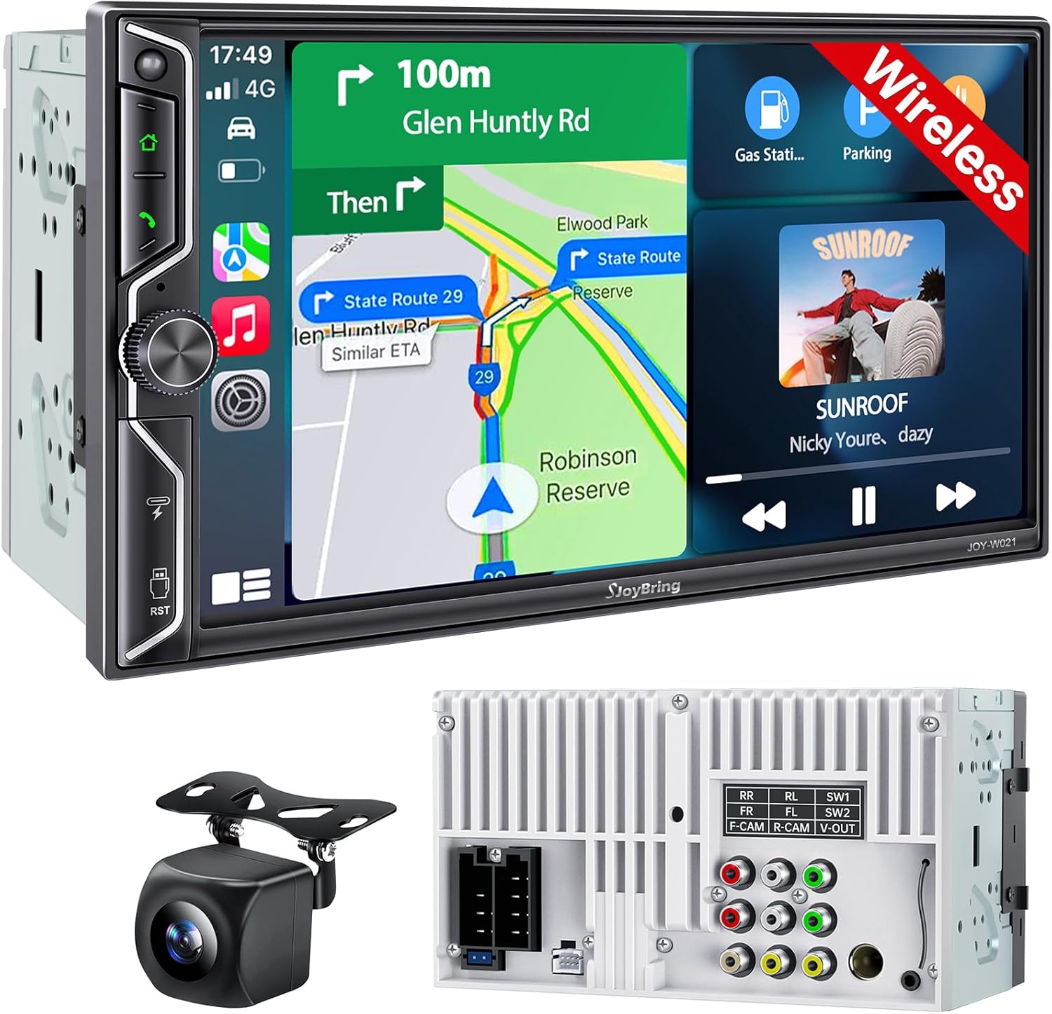 SJoyBring QLED Double Din Car Stereo with Wireless Apple CarPlay & Android Auto, 4.2-Ch Audio 2 Subwoofer Outputs, Backup Camera, Bluetooth, MirrorLink, 7