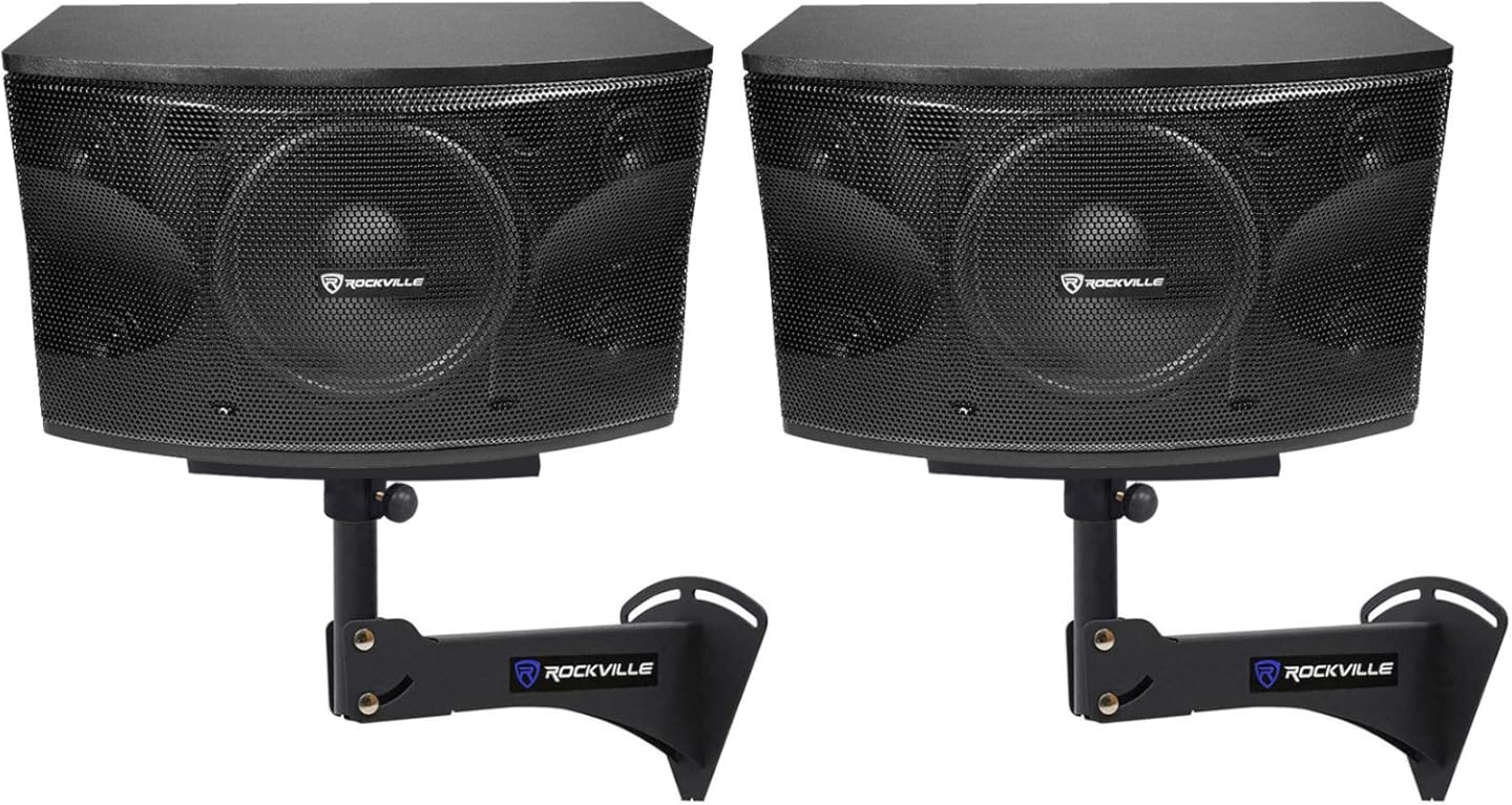 Rockville KPS12 Bundle: (2) 12 in 3-Way 1600W Peak/ 400W RMS Karaoke Speakers with Wall Brackets, RPW20 Adjustable Mounts, (2) RVSSA1 35mm Pole Adapter Brackets, 5-Items