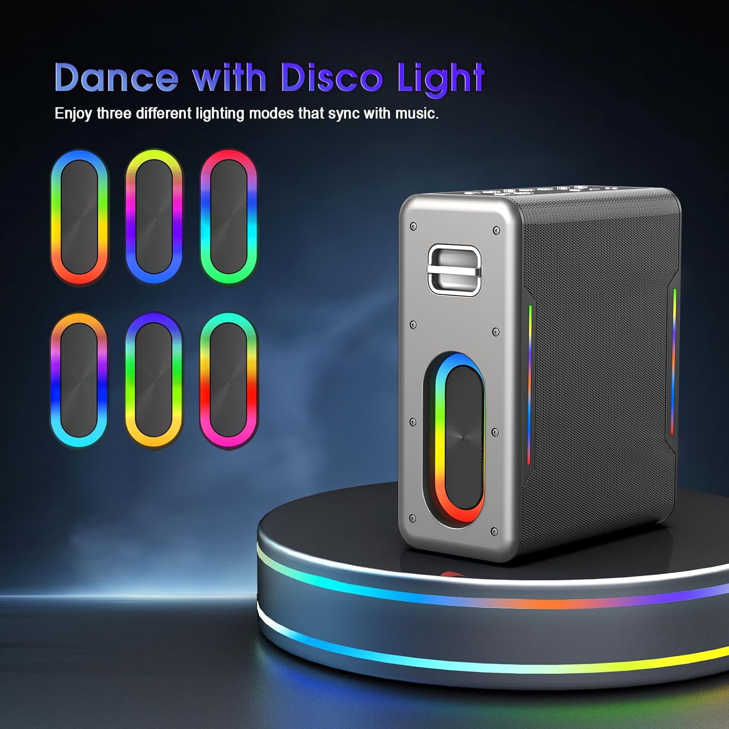 Karaoke Machine with Two Wireless Microphones, Powerful Portable Bluetooth Speaker for Adults & Kids, PA System with 2 Voice Mode, LED Lights, Supports BT/TWS/AUX/USB/TF for Party