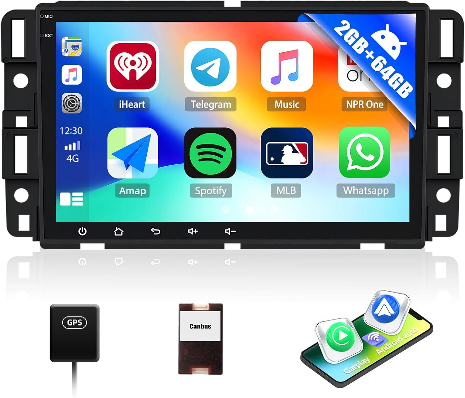 CAMECHO 2G+64G Car Stereo for Chevy Silverado GMC Sierra Yukon 2007-2013, Wireless CarPlay & Android Auto, Android 13 Head Unit, 8 Inch Touchscreen Car Radio, Bluetooth, RDS FM, WiFi, GPS Navigation