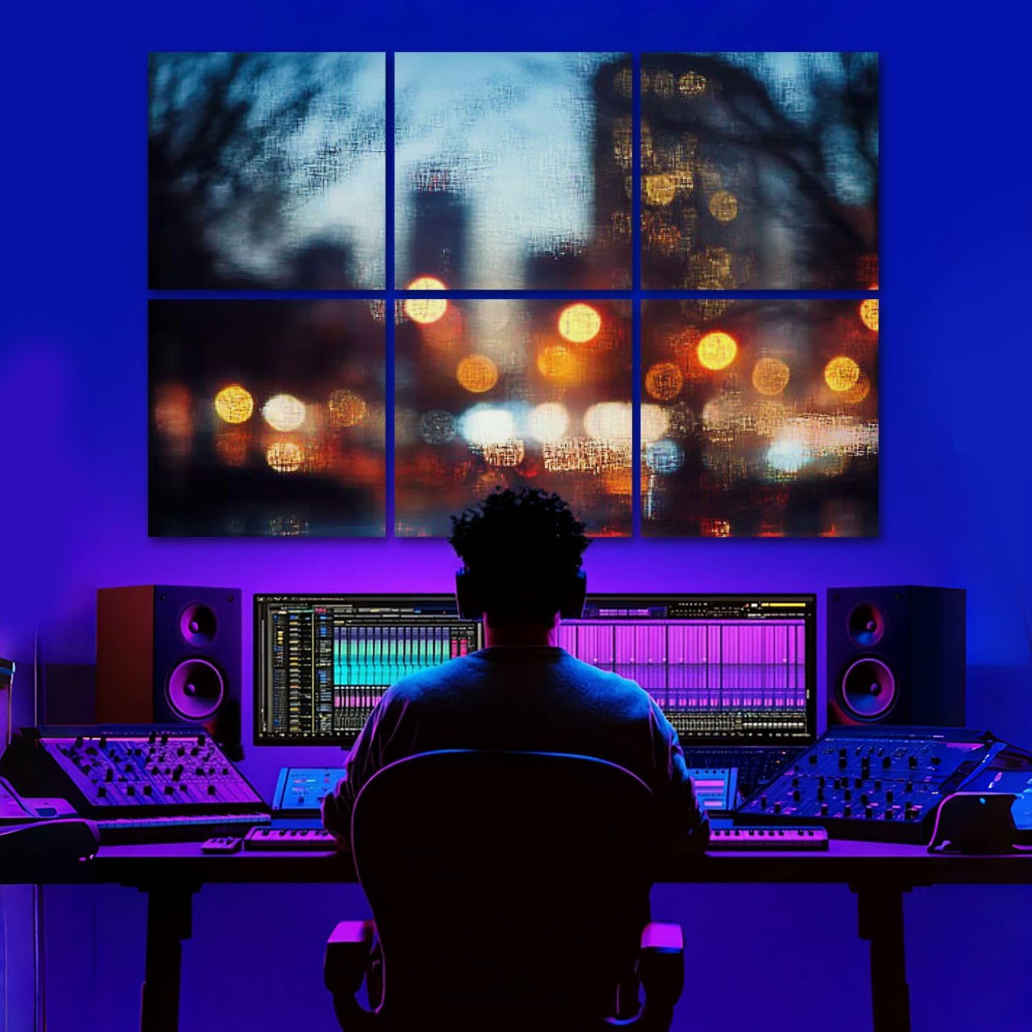 6 Pack Art Acoustic Panels City center night street bokeh missed focus Sound Absorbing Panel 48