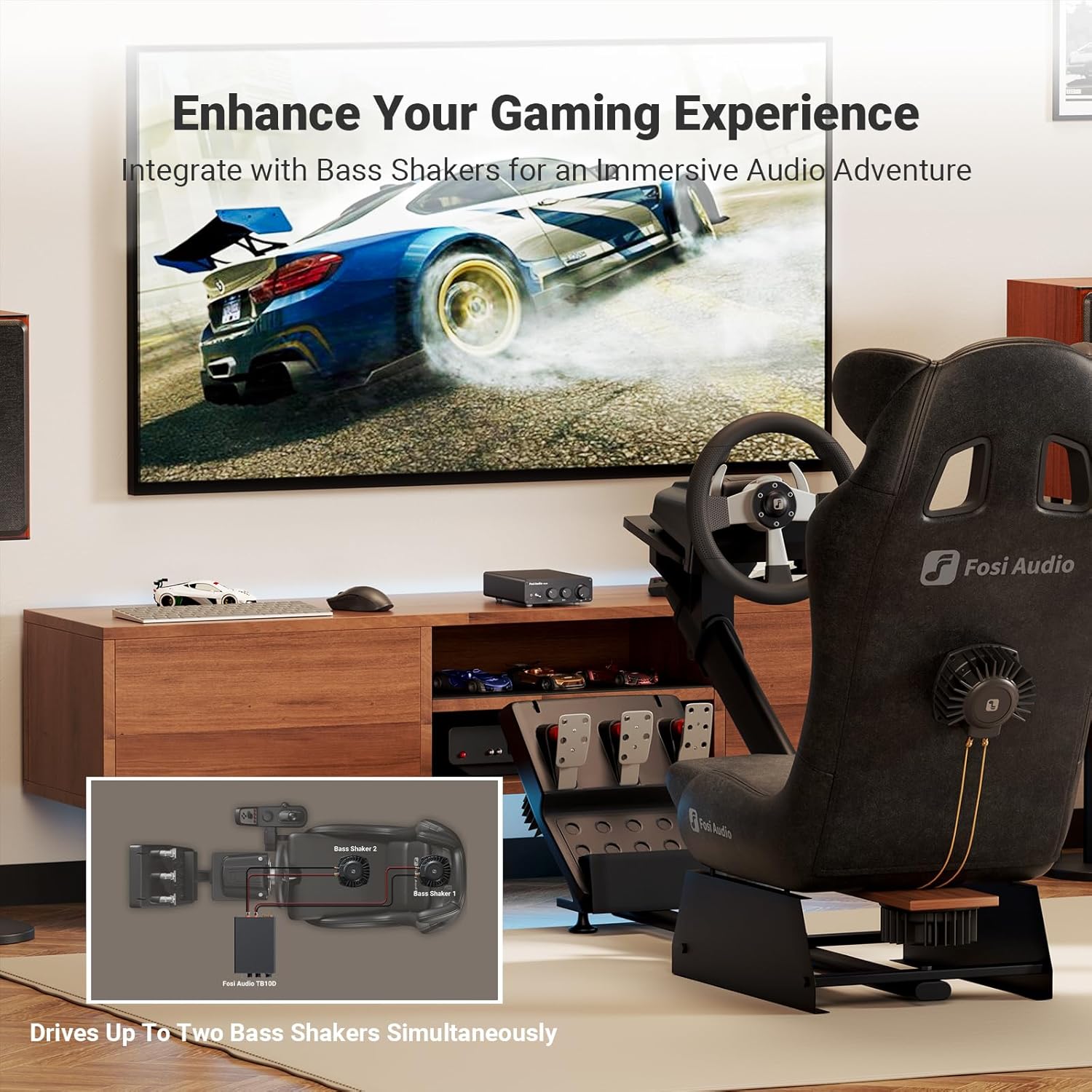 Fosi Audio TB10D 2 Channel Stereo Amplifier, Class D Mini Power Integrated Amplifiers 600W for Passive Speakers/Bass Shaker, Home Audio Component Desktop Amp Receiver TPA3255 with Bass Treble Control