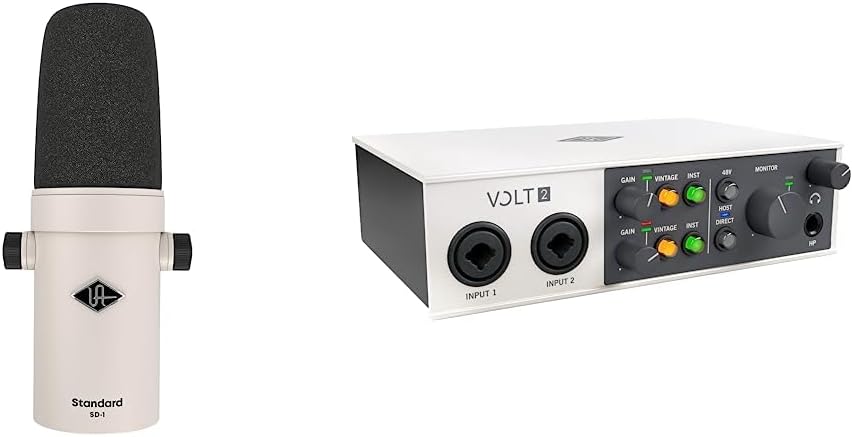 Universal Audio SD-1 Standard Dynamic Microphone, White & UA Volt 2 USB Audio Interface for Recording, podcasting, and Streaming with Essential Audio Software, Including $400 in UAD Plug-ins