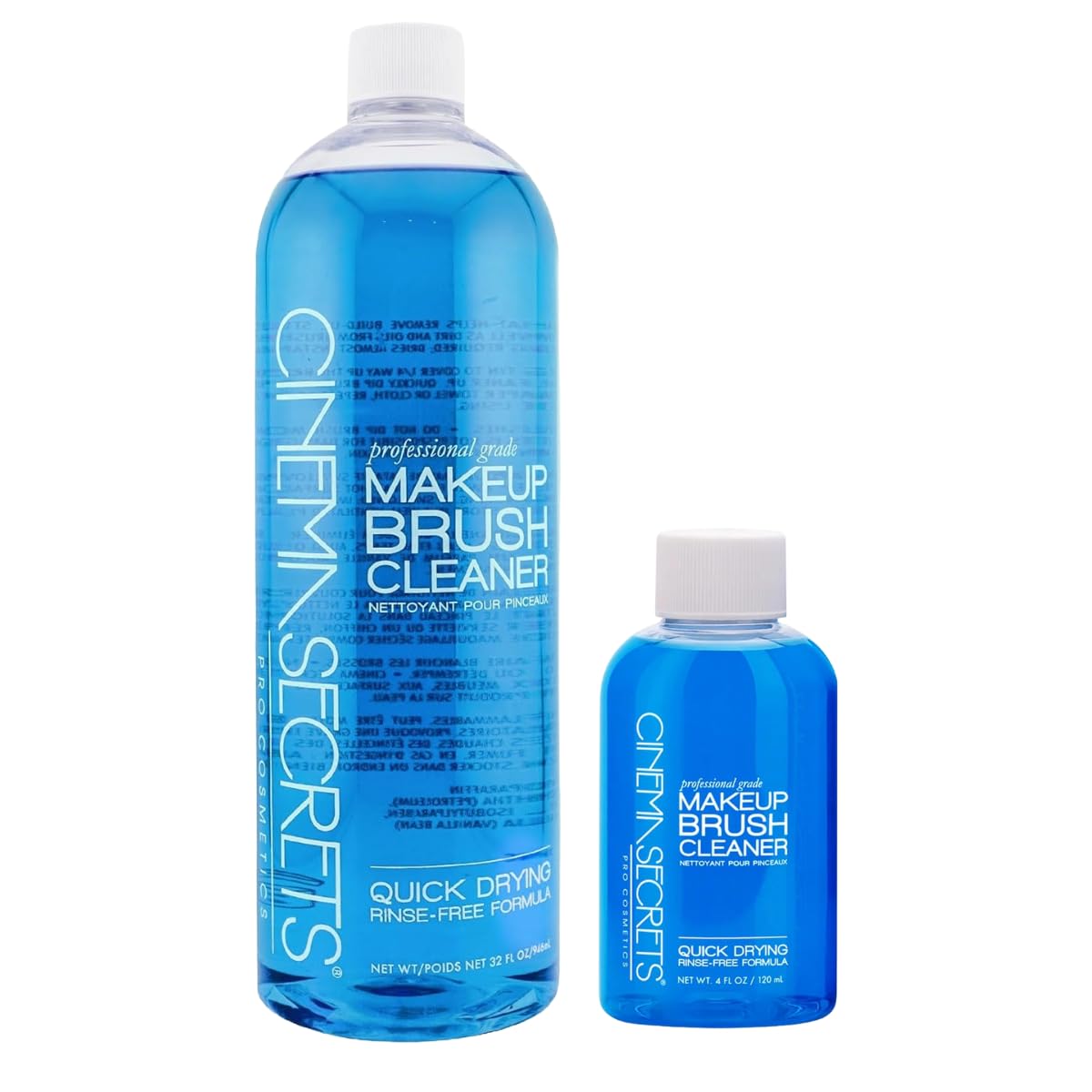 Cinema Secrets Makeup Brush Cleaner (4oz) & Refill (32oz) Original Vanilla - Professional Cleanser for Makeup Brushes - Quick-Drying, Rinse-Free Formula - Removes Stubborn Waterproof Make Up