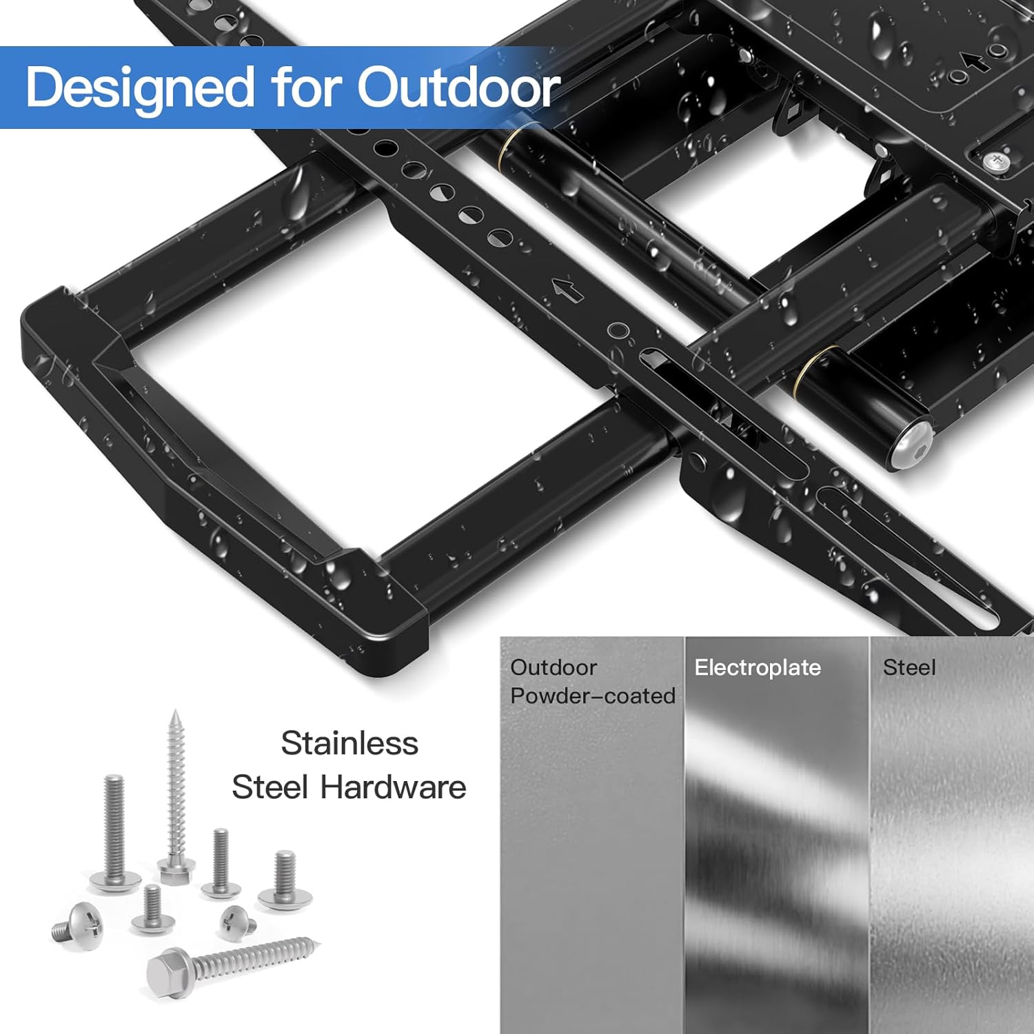 MOUNTUP Outdoor TV Mount Weatherproof for Most 42-75 Inch TVs, Max VESA 600x400mm 99 LBS Loading and MOUNTUP Corner TV Wall Mount for Most 32-75 Inch TVs, Max VESA 600X400mm, up to 99lbs